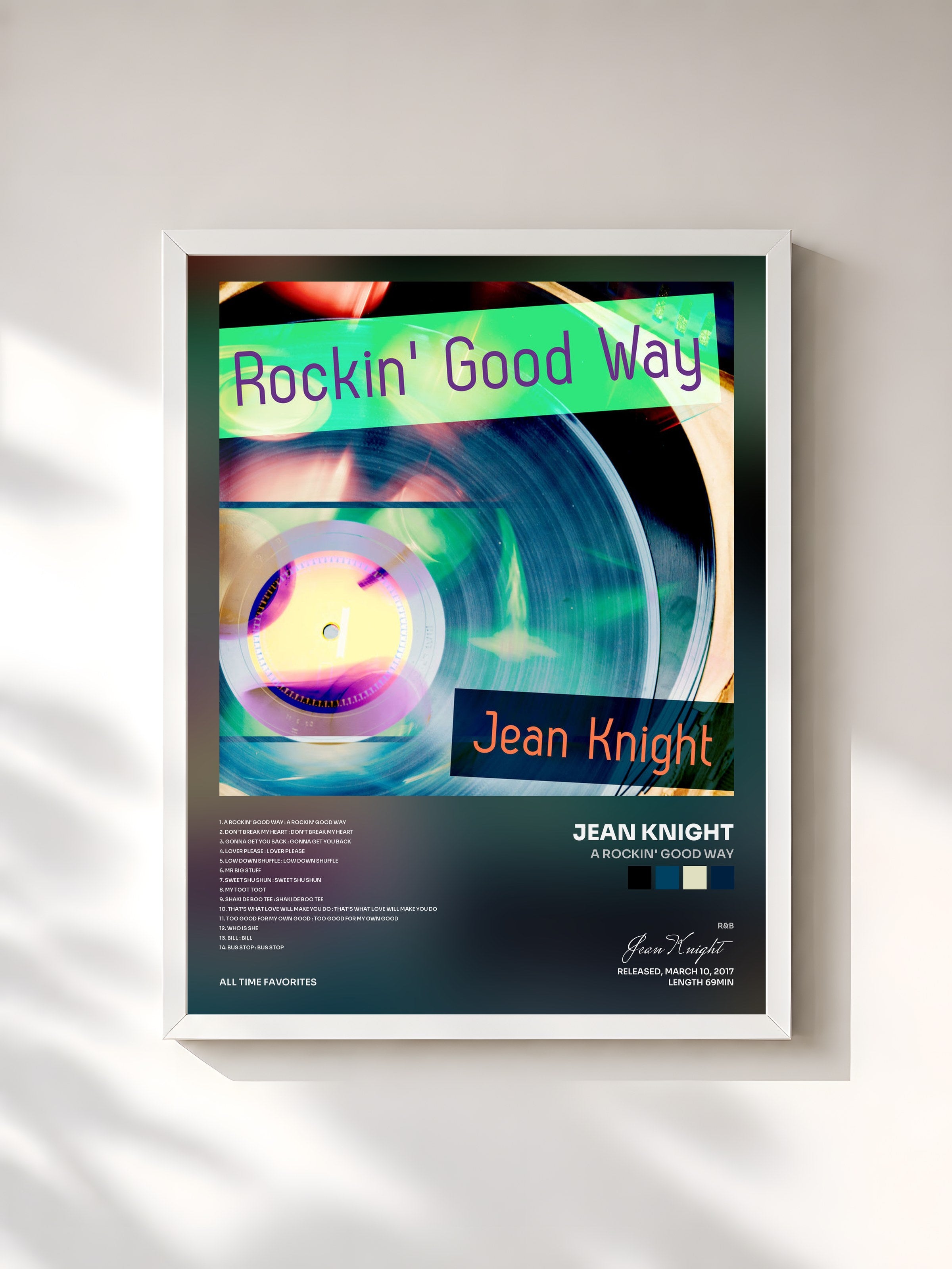 #blanc Tableau de l'album A Rockin' Good Way de Jean Knight, cadre blanc, imprimé et encadré en France