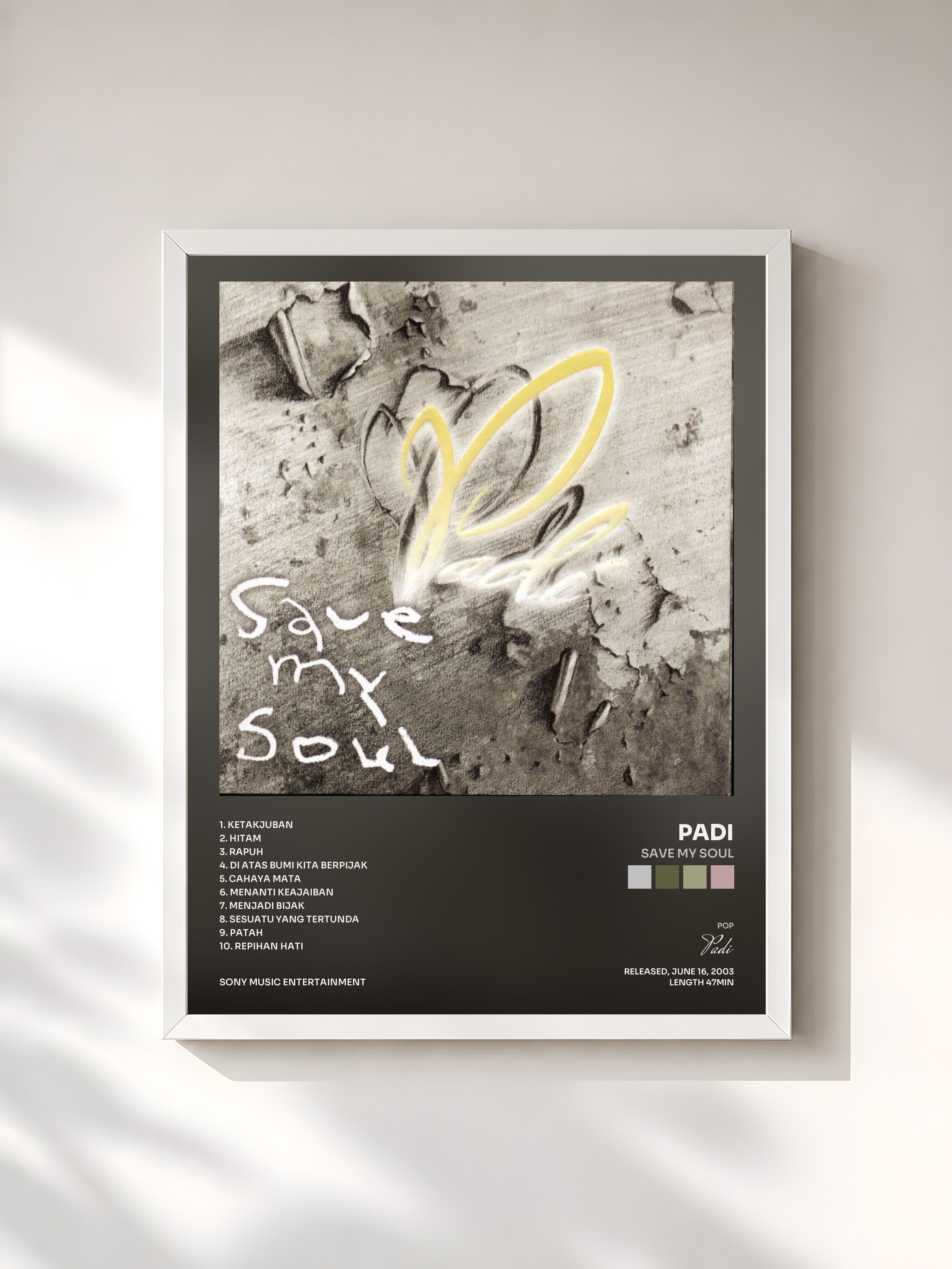 #blanc Tableau de l'album Save My Soul de Padi, cadre blanc, imprimé et encadré en France