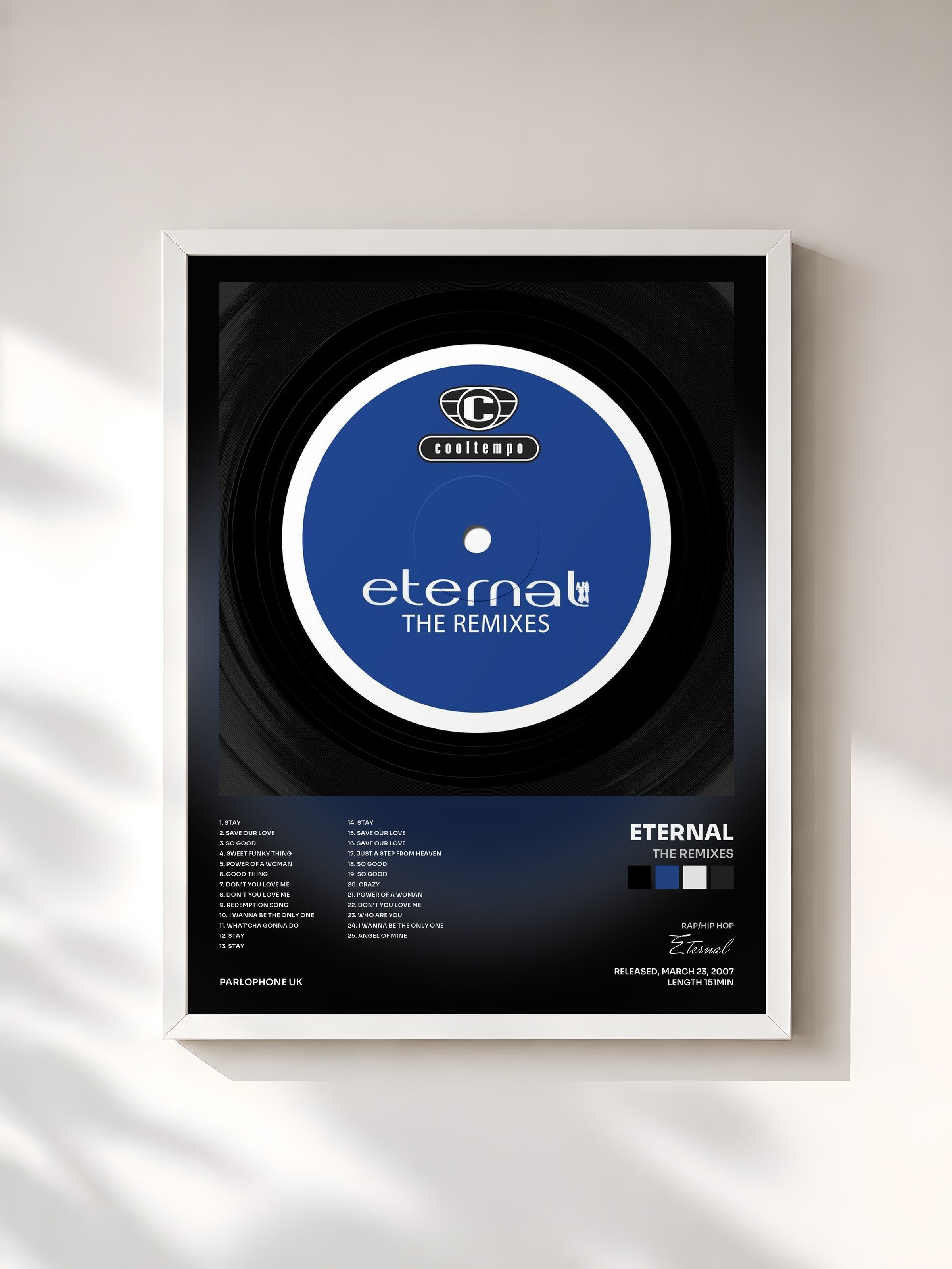 #blanc Tableau de l'album The Remixes de Eternal, cadre blanc, imprimé et encadré en France