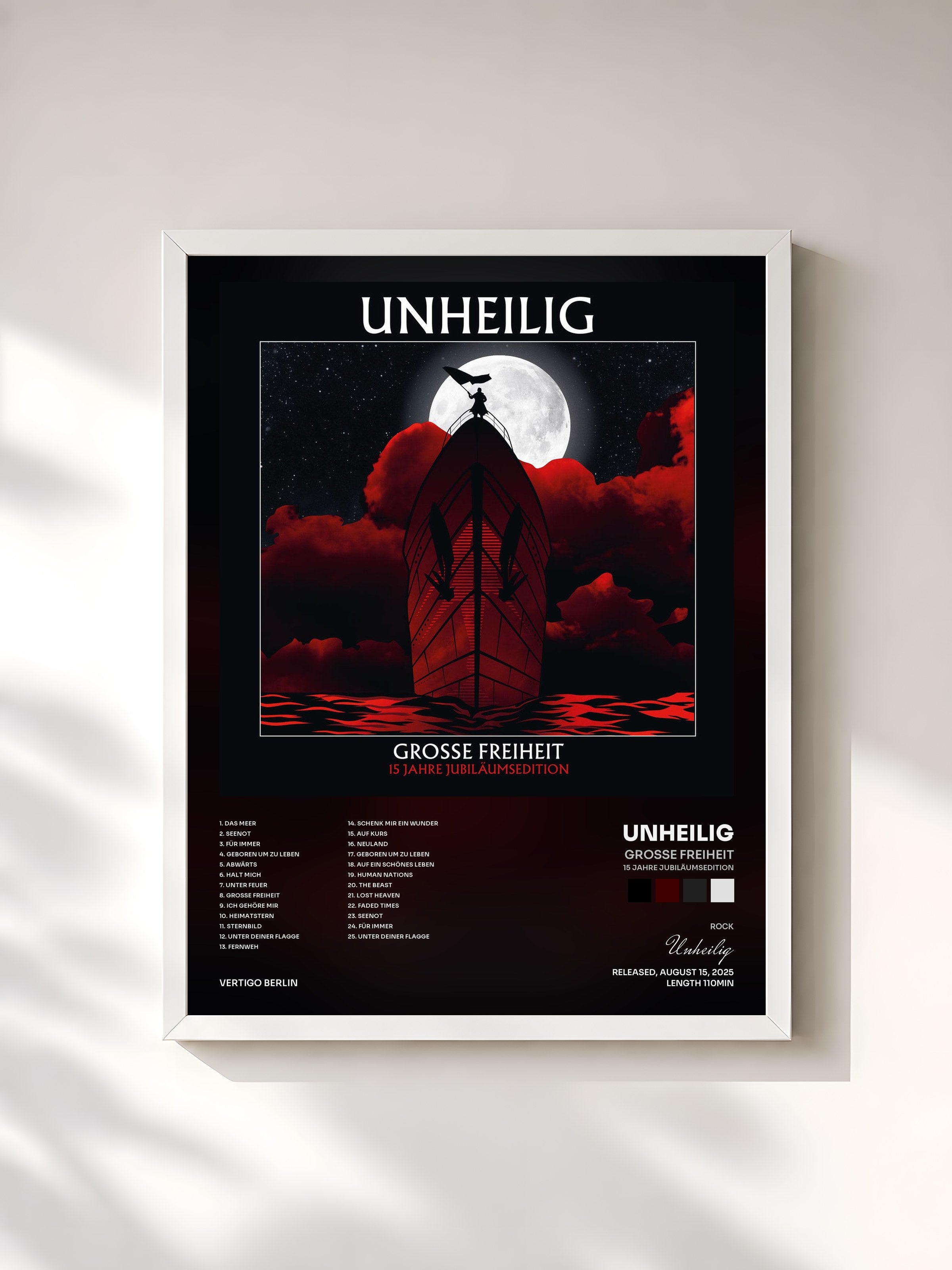 #blanc Tableau de l'album Grosse Freiheit (15 Jahre Jubiläumsedition) de Unheilig, cadre blanc, imprimé et encadré en France