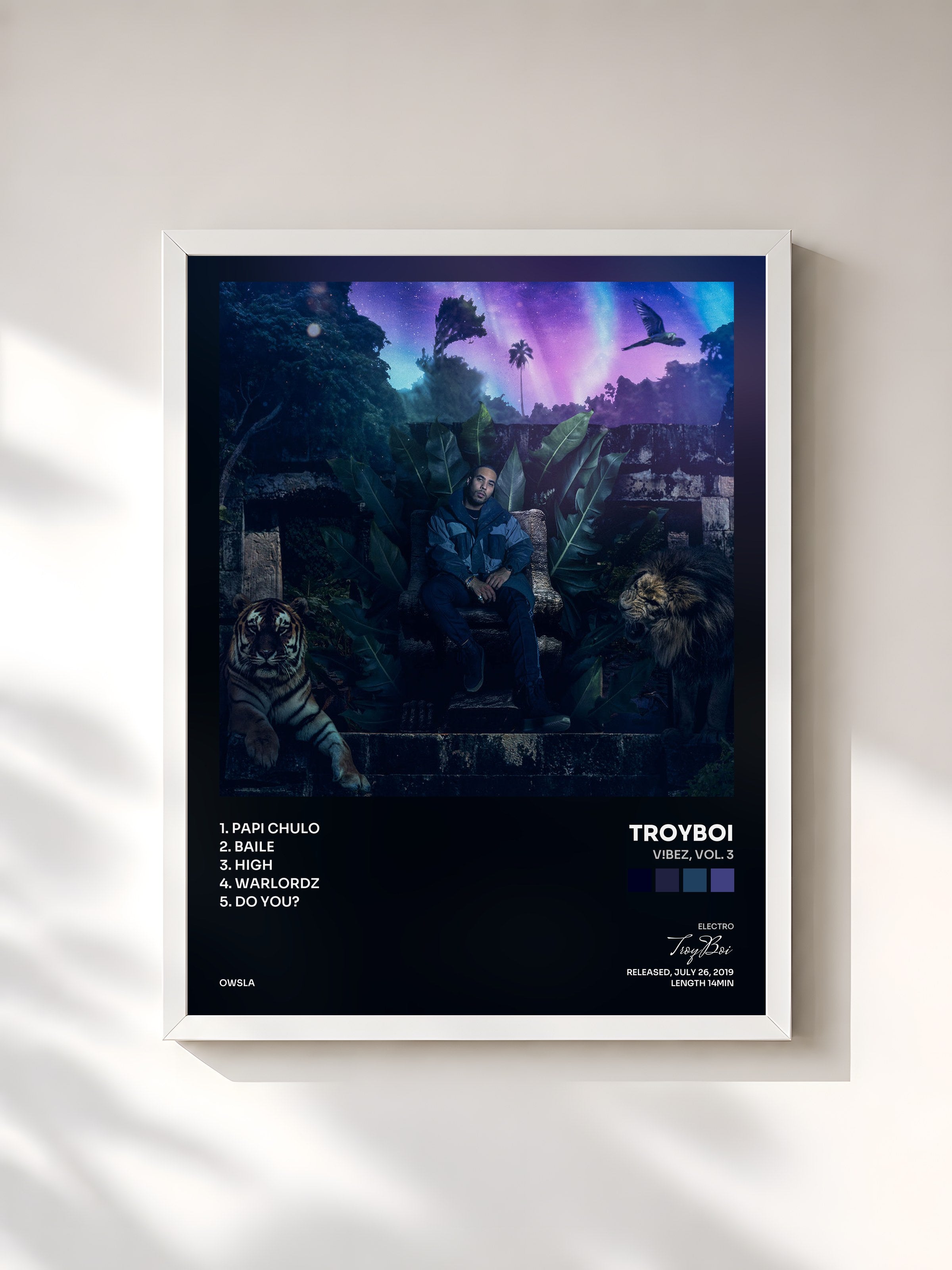 #blanc Tableau de l'album V!BEZ, Vol. 3 de TroyBoi, cadre blanc, imprimé et encadré en France
