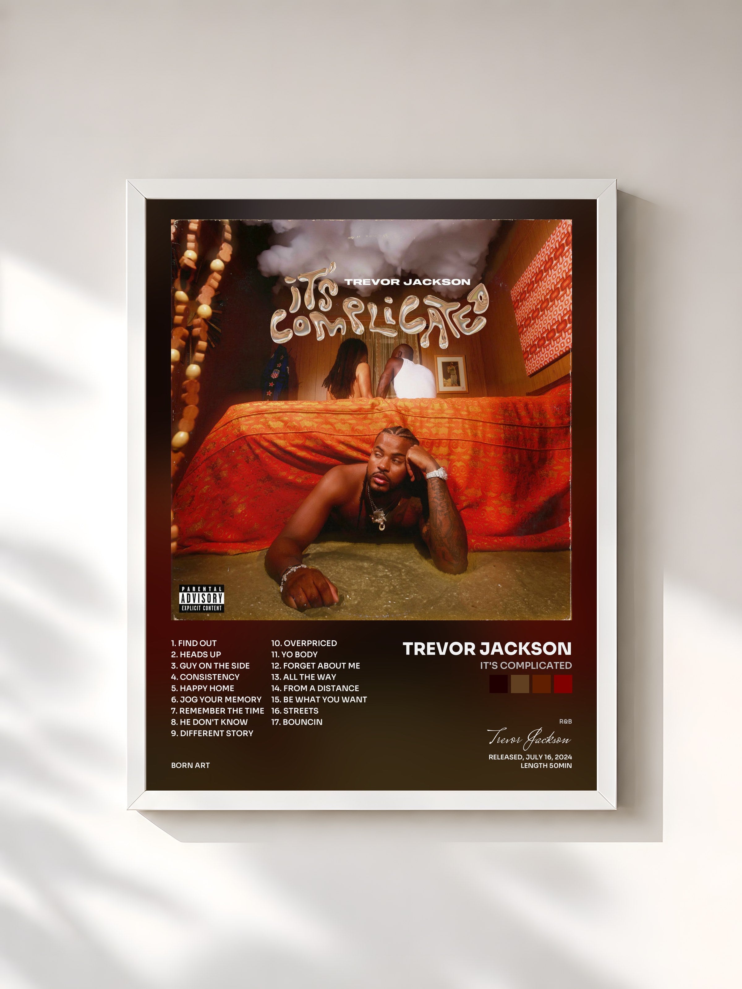 #blanc Tableau de l'album It's Complicated de Trevor Jackson, cadre blanc, imprimé et encadré en France