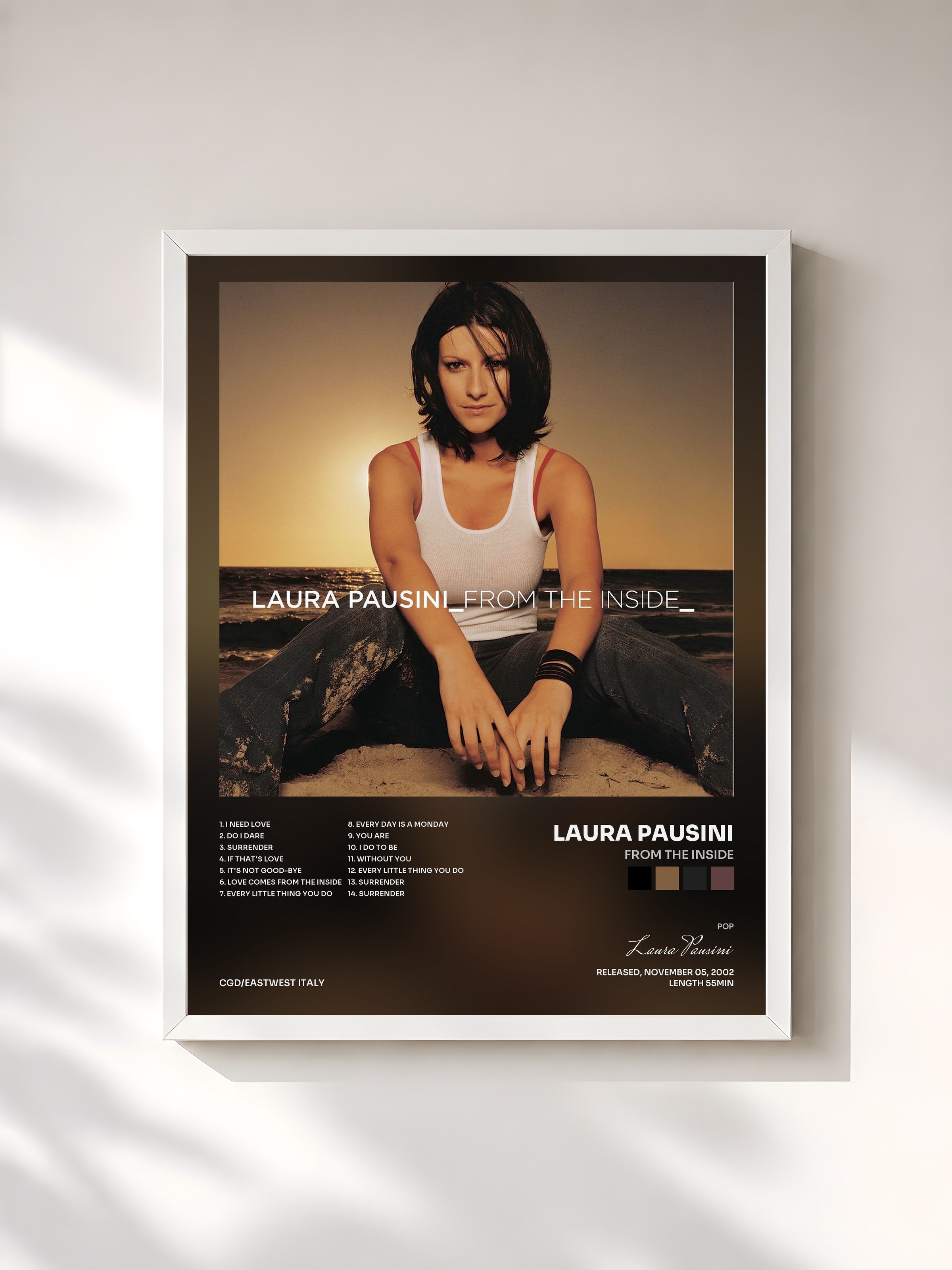 #blanc Tableau de l'album From the Inside de Laura Pausini, cadre blanc, imprimé et encadré en France
