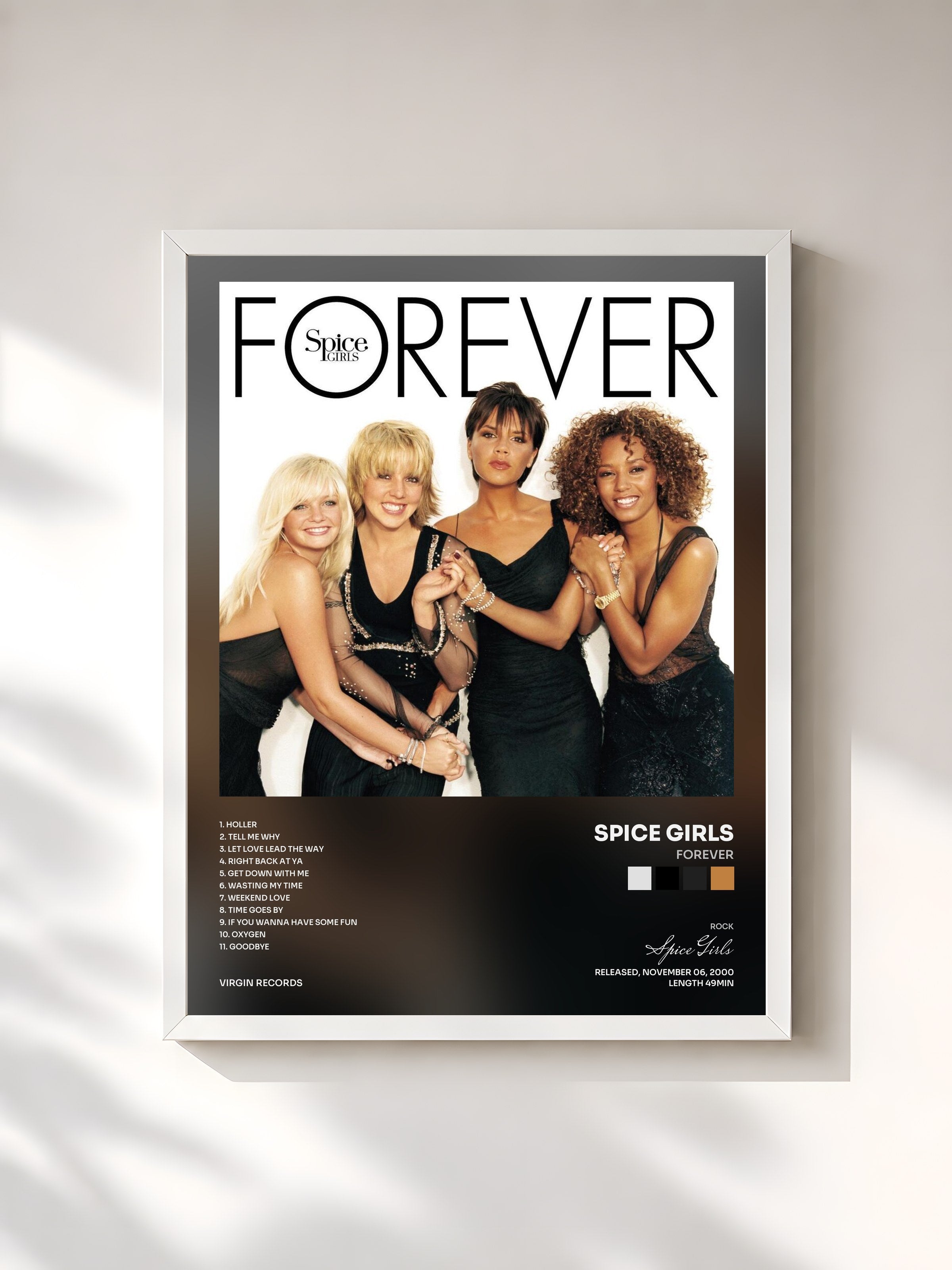 #blanc Tableau de l'album Forever de Spice Girls, cadre blanc, imprimé et encadré en France