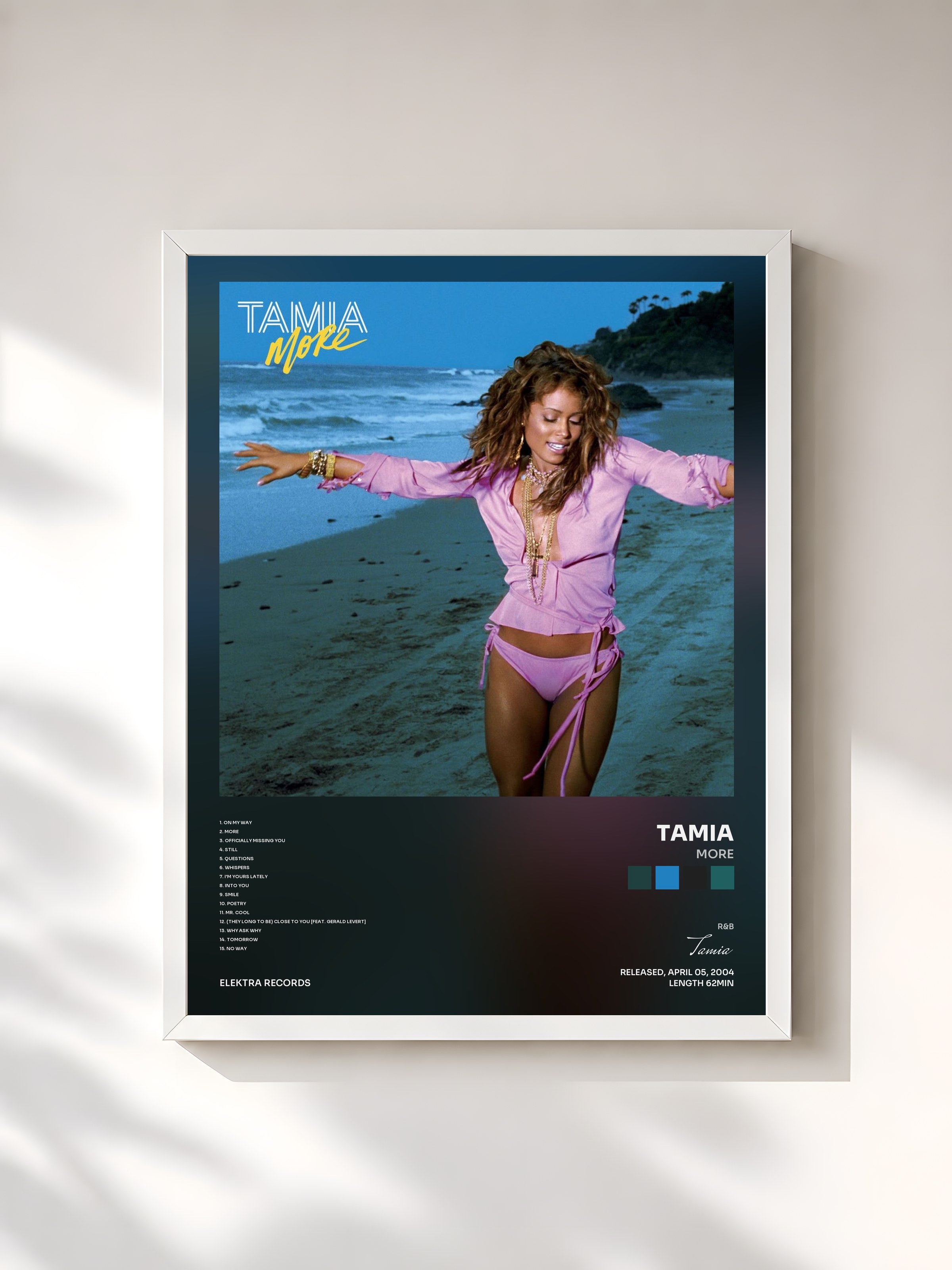#blanc Tableau de l'album More de Tamia, cadre blanc, imprimé et encadré en France