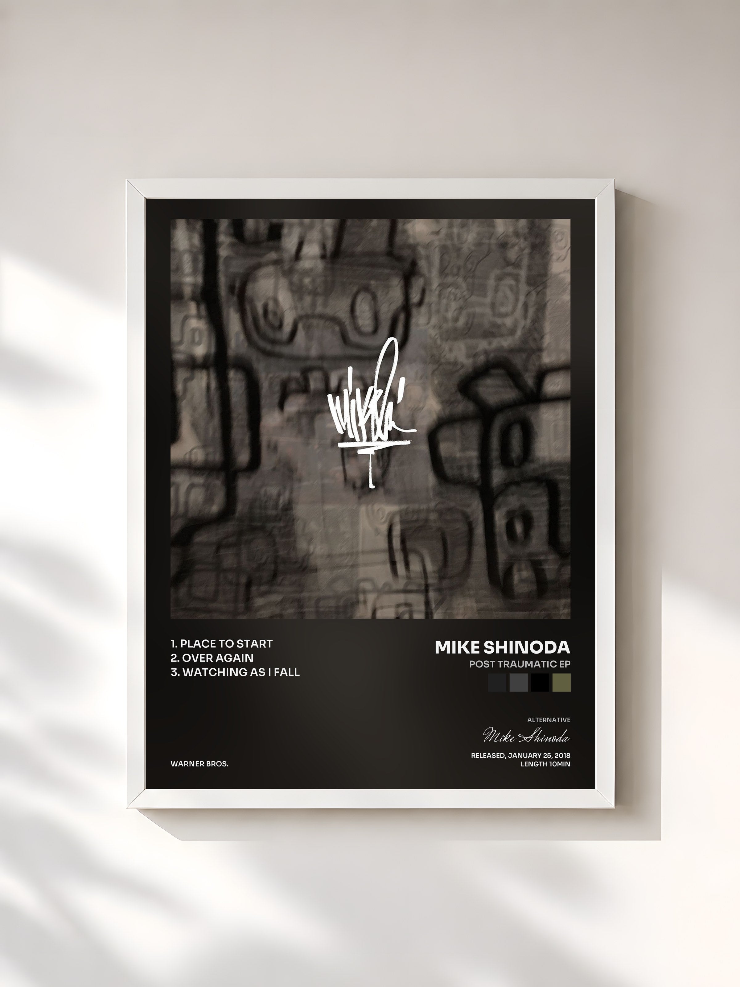 #blanc Tableau de l'album Post Traumatic EP de Mike Shinoda, cadre blanc, imprimé et encadré en France