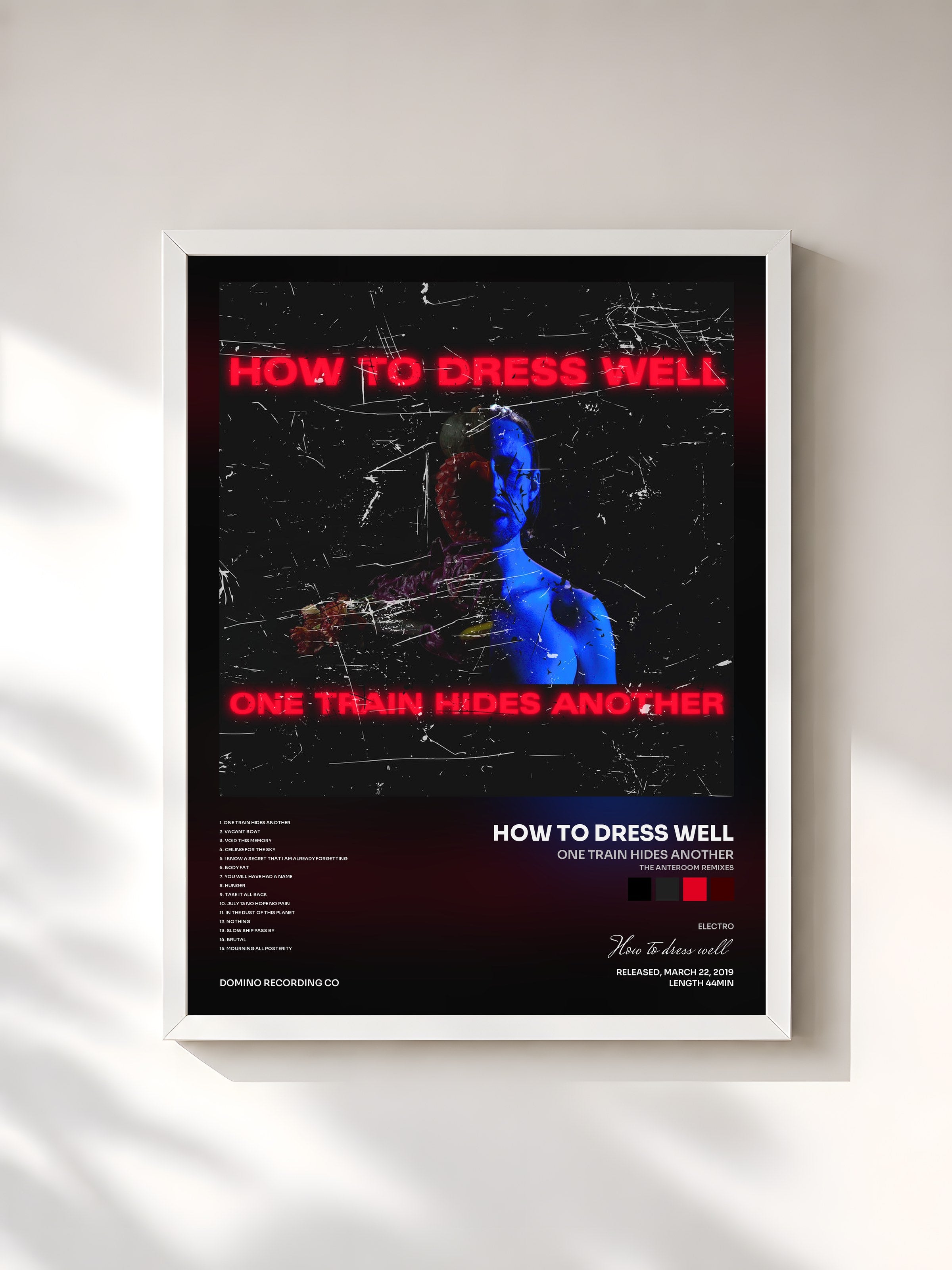 #blanc Tableau de l'album ONE TRAIN HIDES ANOTHER (The Anteroom Remixes) de How to dress well, cadre blanc, imprimé et encadré en France