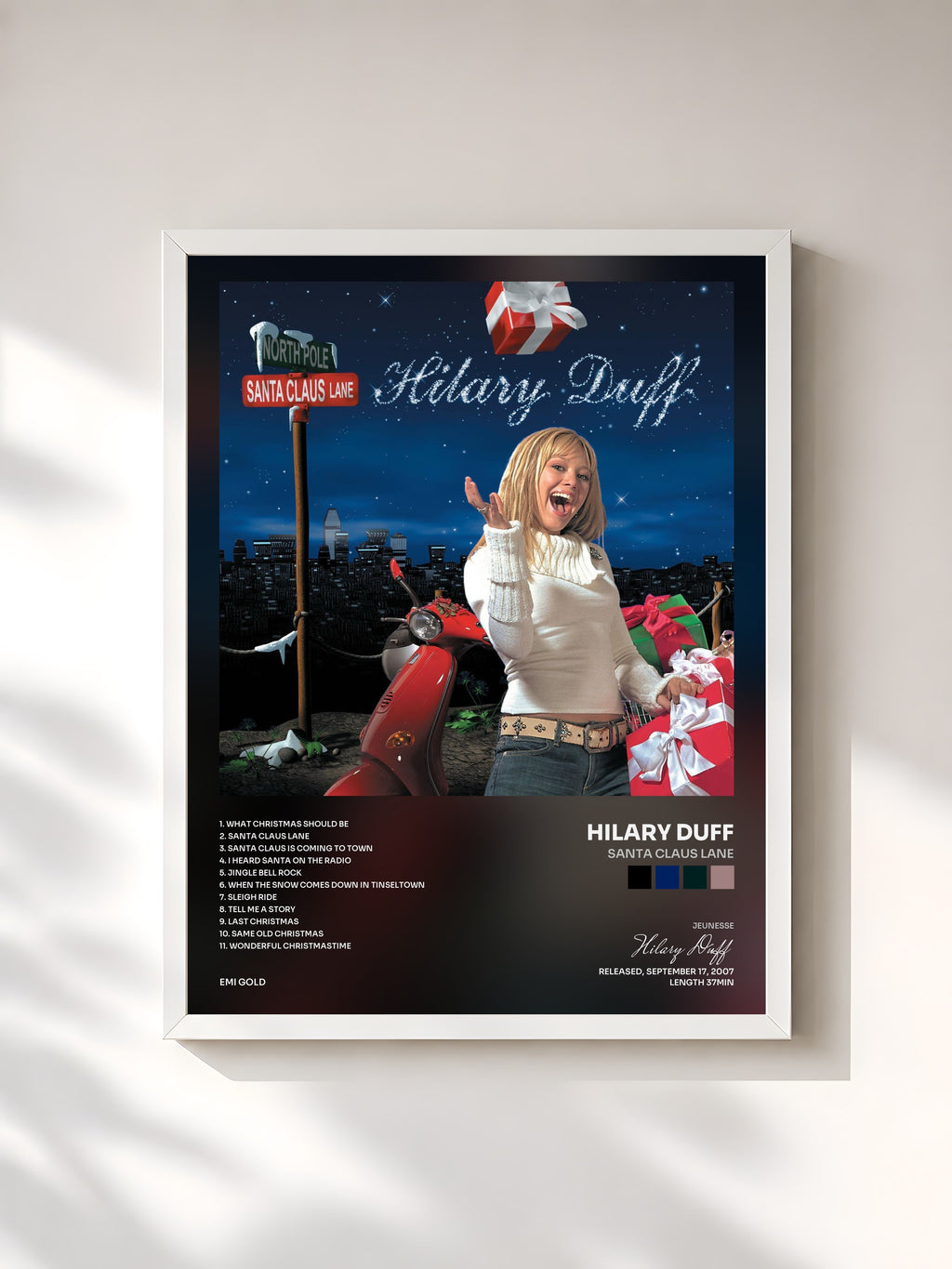 #blanc Tableau de l'album Santa Claus Lane de Hilary Duff, cadre blanc, imprimé et encadré en France