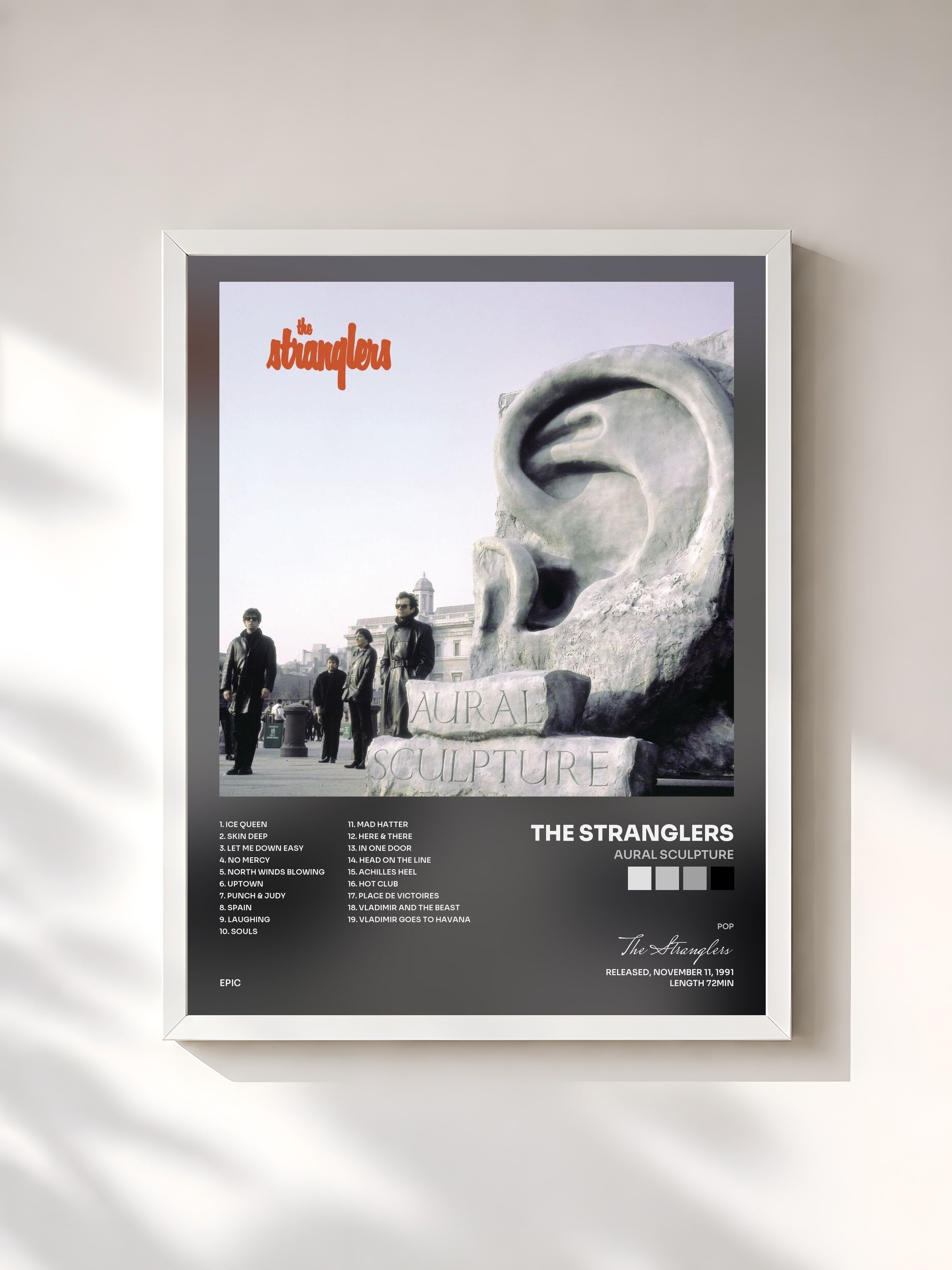 #blanc Tableau de l'album Aural Sculpture de The Stranglers, cadre blanc, imprimé et encadré en France