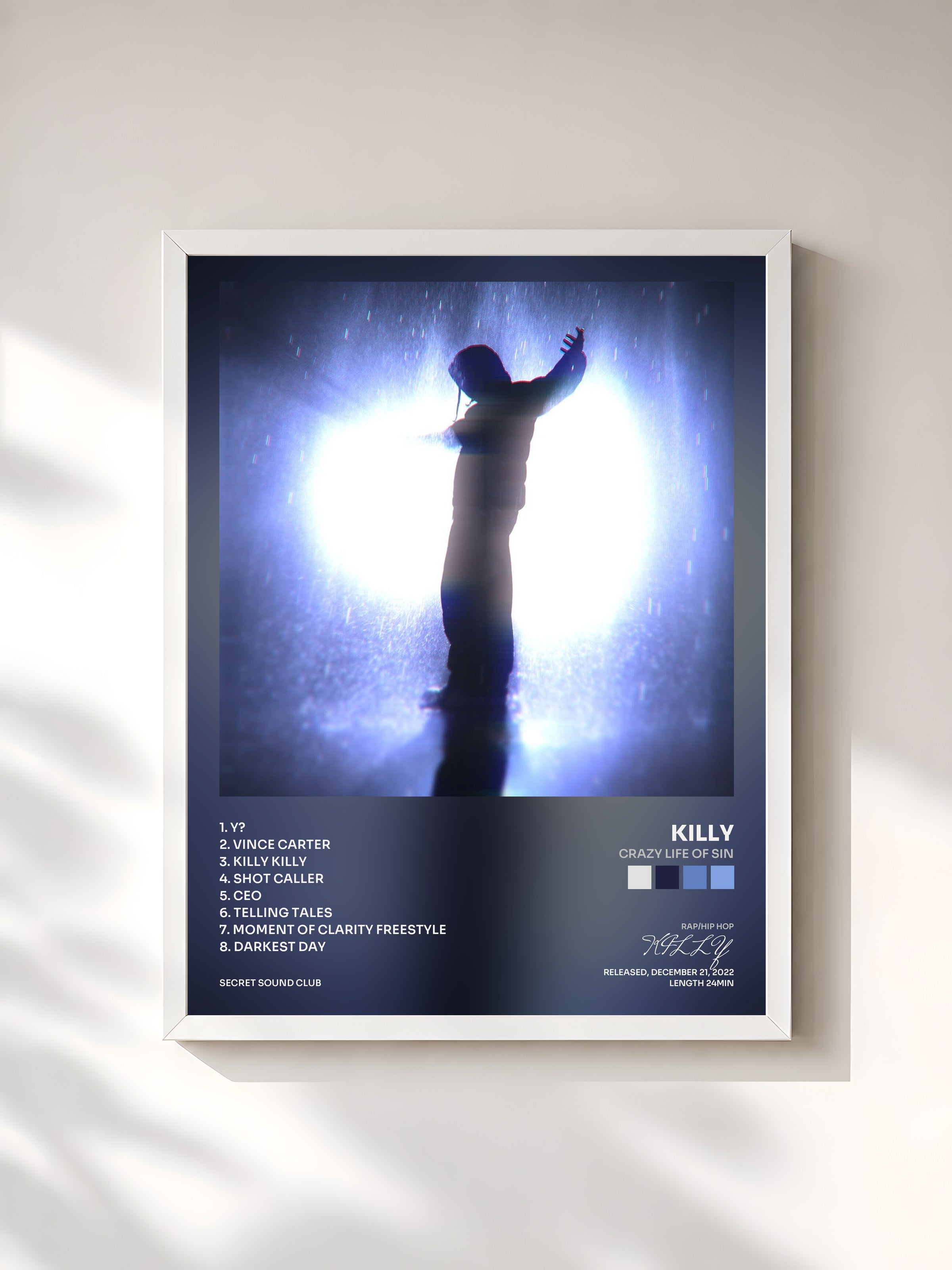 #blanc Tableau de l'album Crazy Life of Sin de KILLY, cadre blanc, imprimé et encadré en France