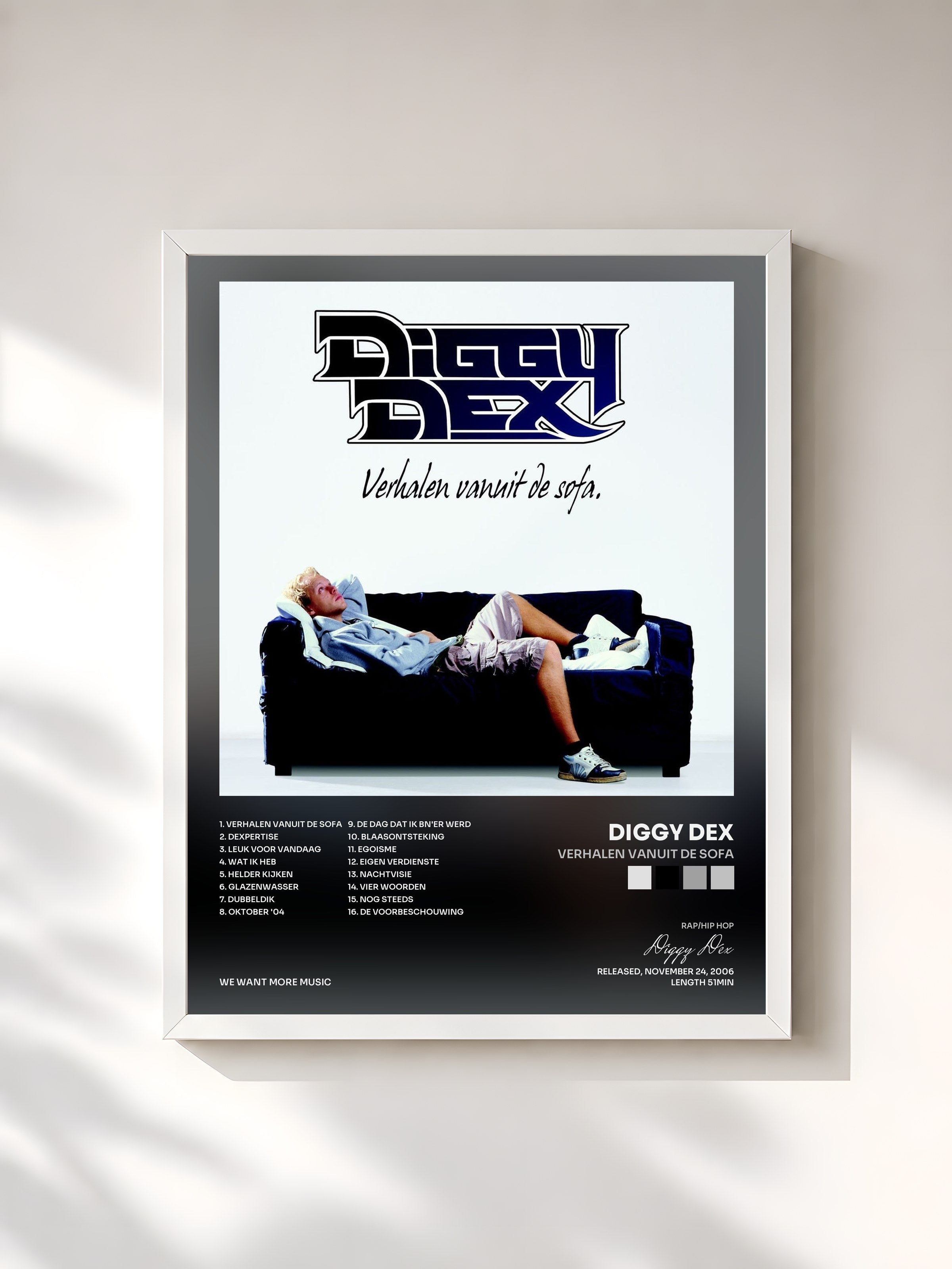 #blanc Tableau de l'album Verhalen Vanuit De Sofa de Diggy Dex, cadre blanc, imprimé et encadré en France