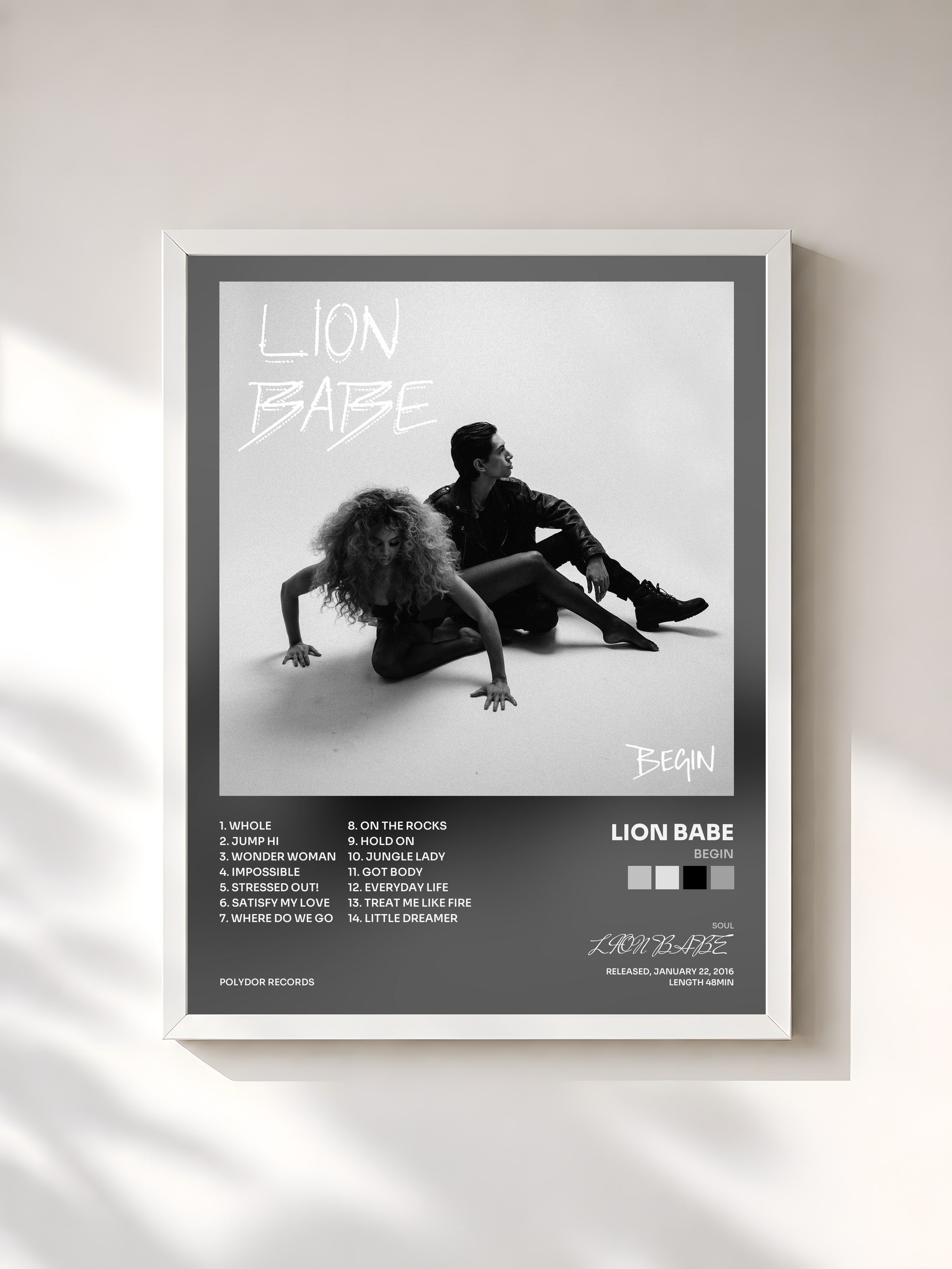 #blanc Tableau de l'album Begin de LION BABE, cadre blanc, imprimé et encadré en France