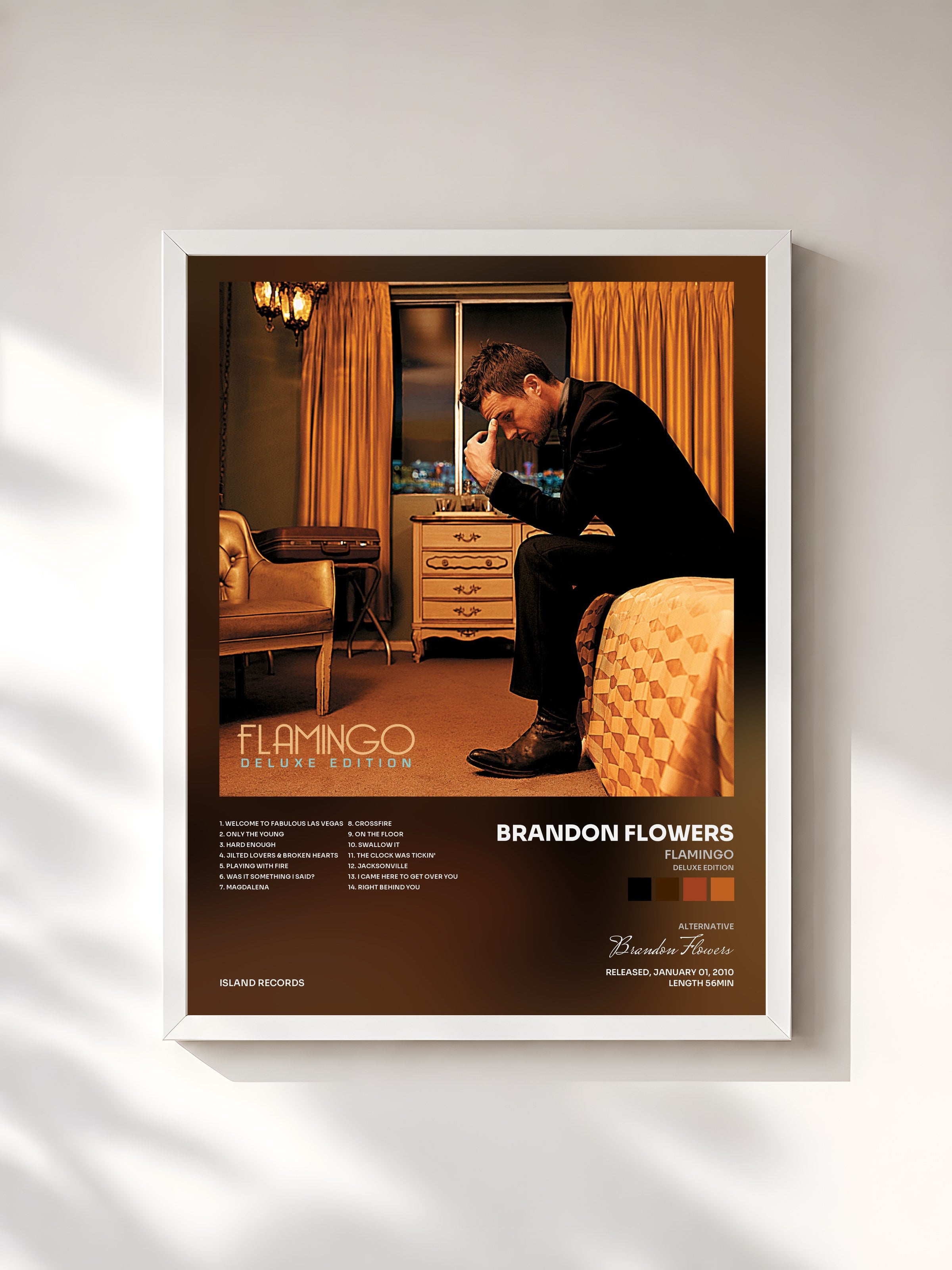 #blanc Tableau de l'album Flamingo (Deluxe Edition) de Brandon Flowers, cadre blanc, imprimé et encadré en France