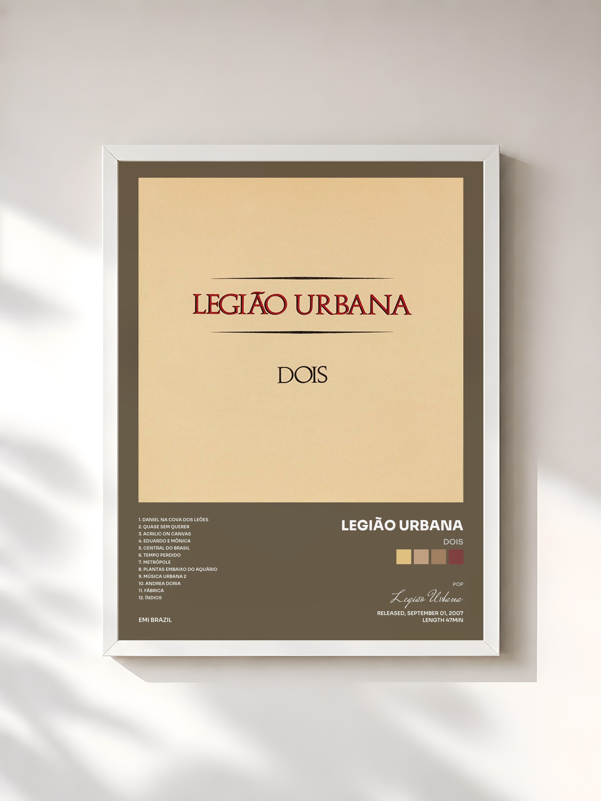 #blanc Tableau de l'album Dois de Legião Urbana, cadre blanc, imprimé et encadré en France