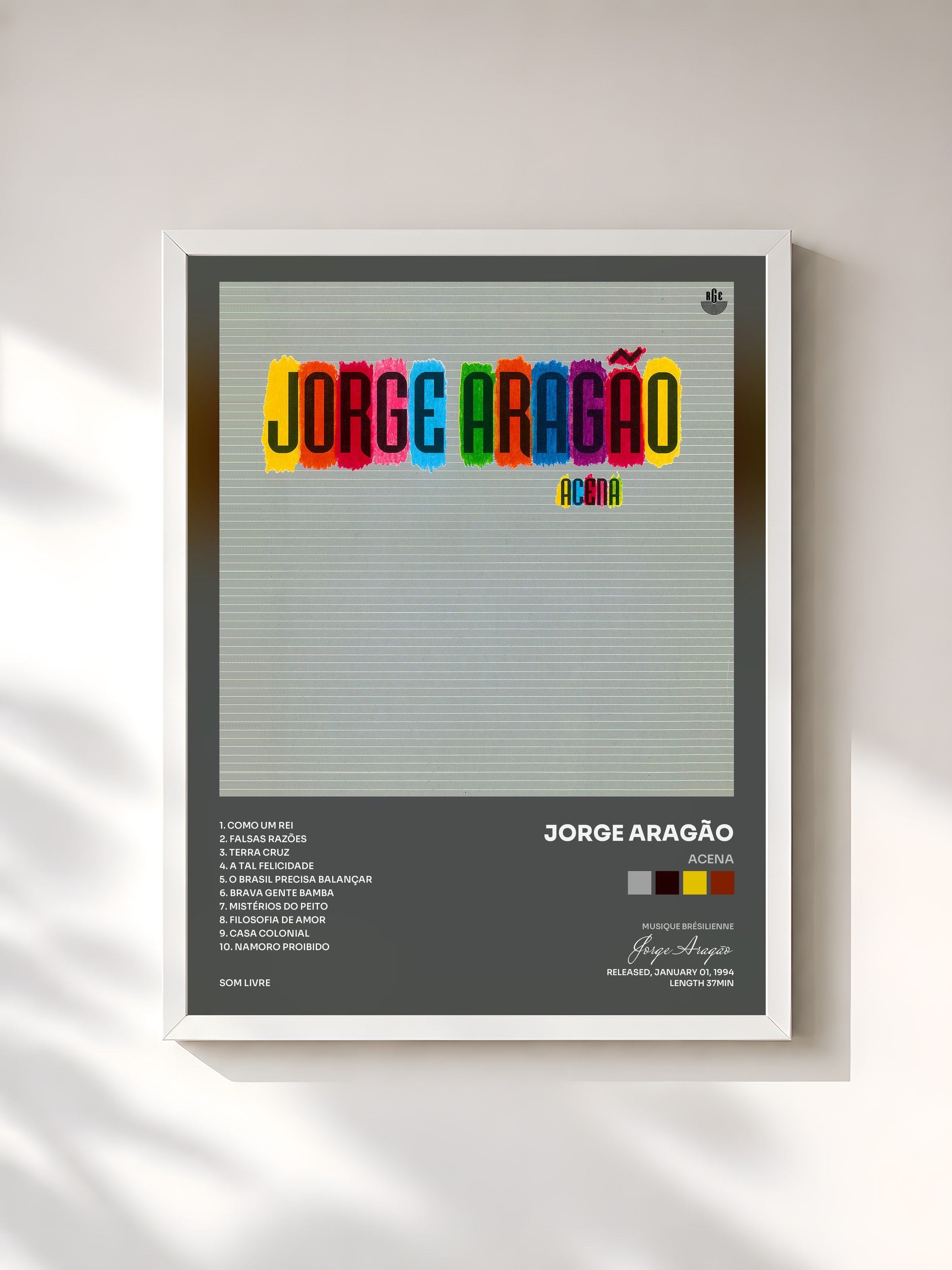 #blanc Tableau de l'album Acena de Jorge Aragão, cadre blanc, imprimé et encadré en France