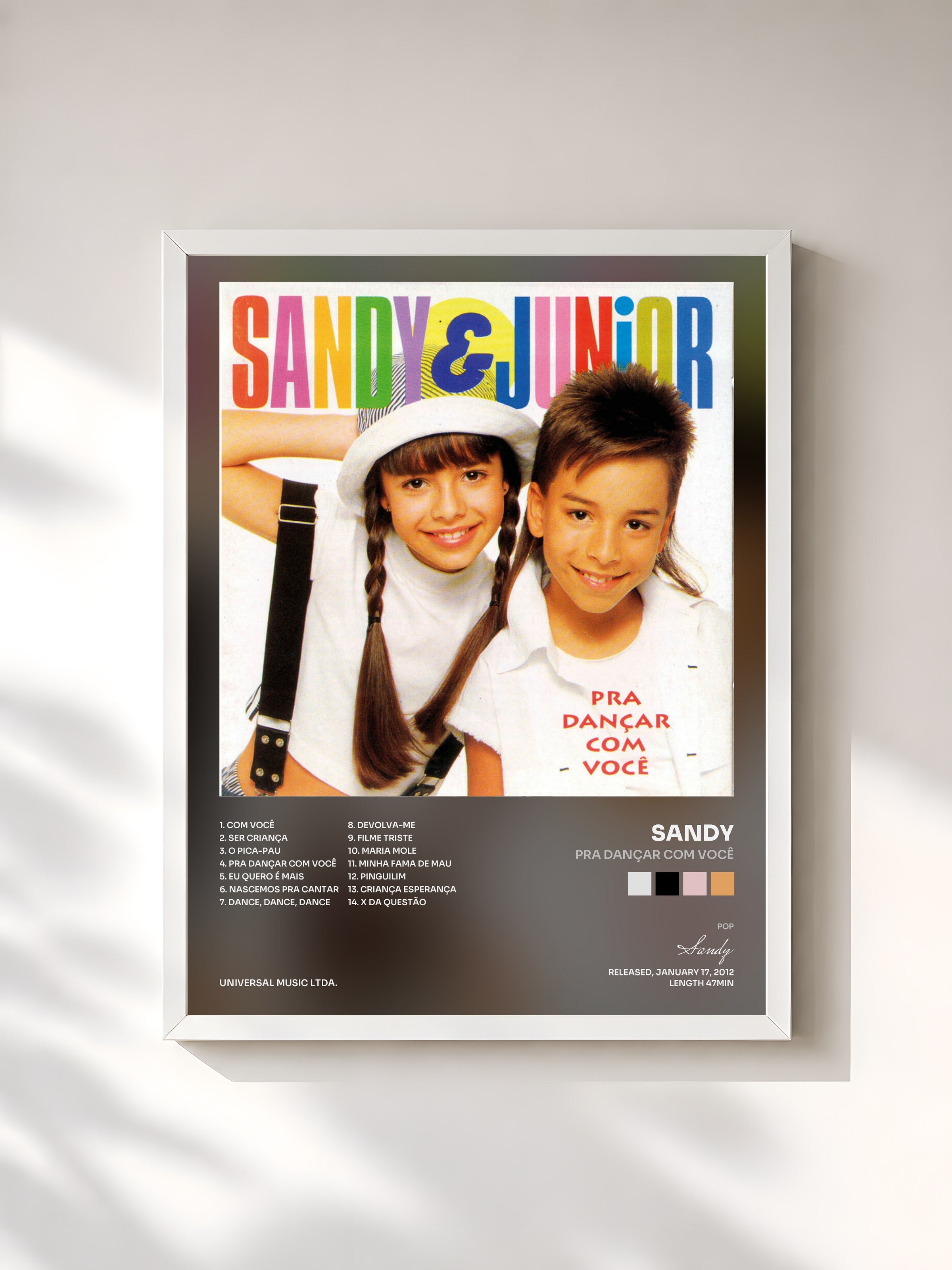 #blanc Tableau de l'album Pra Dançar Com Você de Sandy, cadre blanc, imprimé et encadré en France