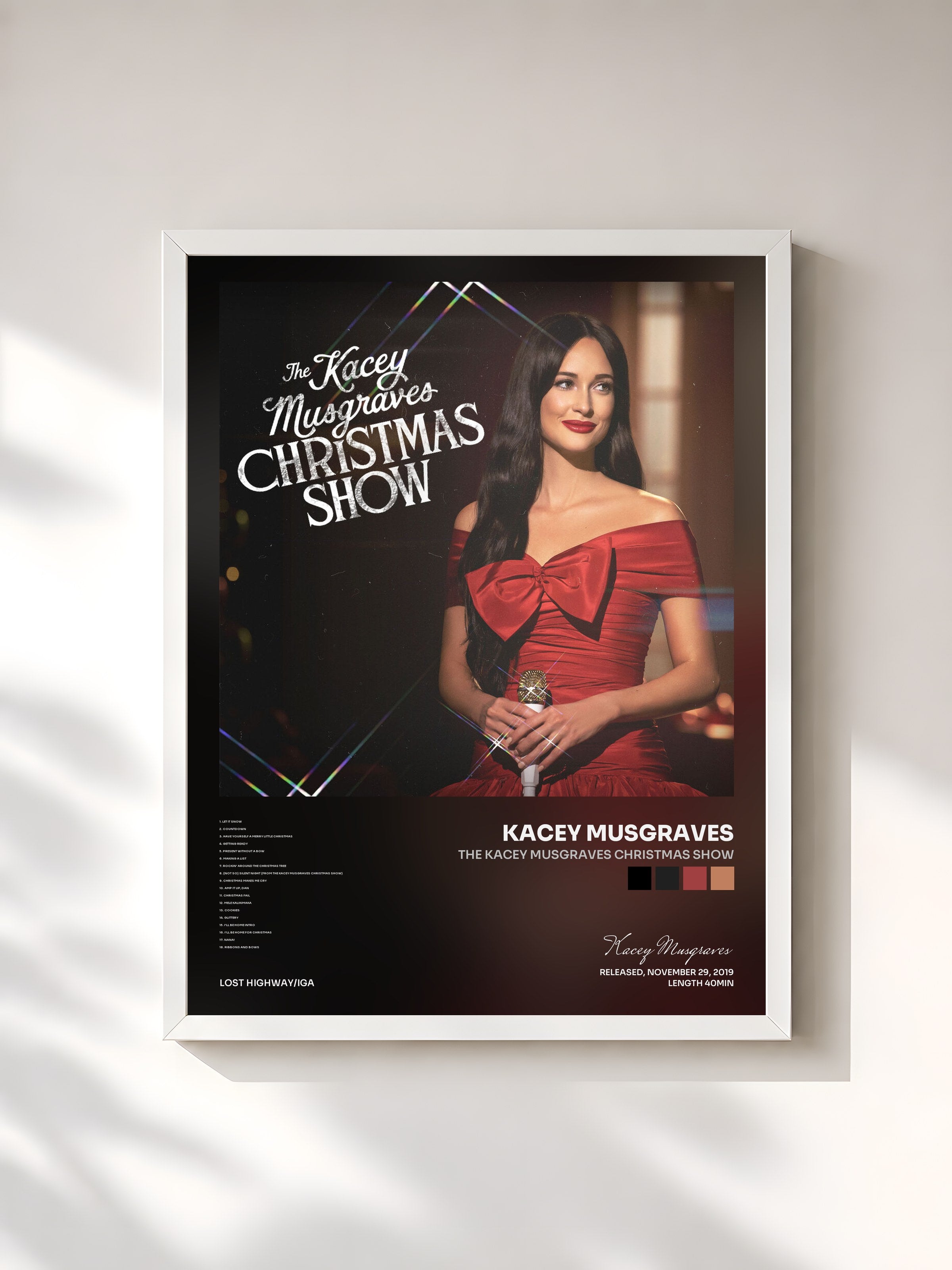 #blanc Tableau de l'album The Kacey Musgraves Christmas Show de Kacey Musgraves, cadre blanc, imprimé et encadré en France