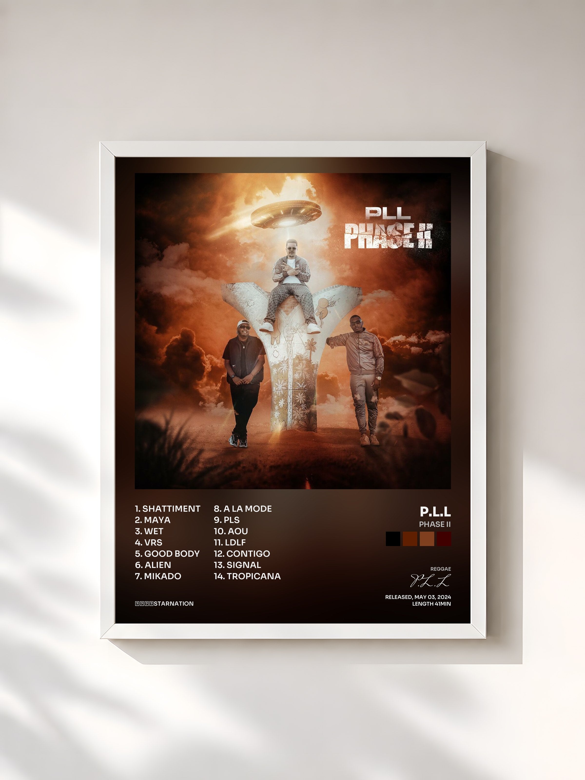 #blanc Tableau de l'album Phase II de P.L.L, cadre blanc, imprimé et encadré en France