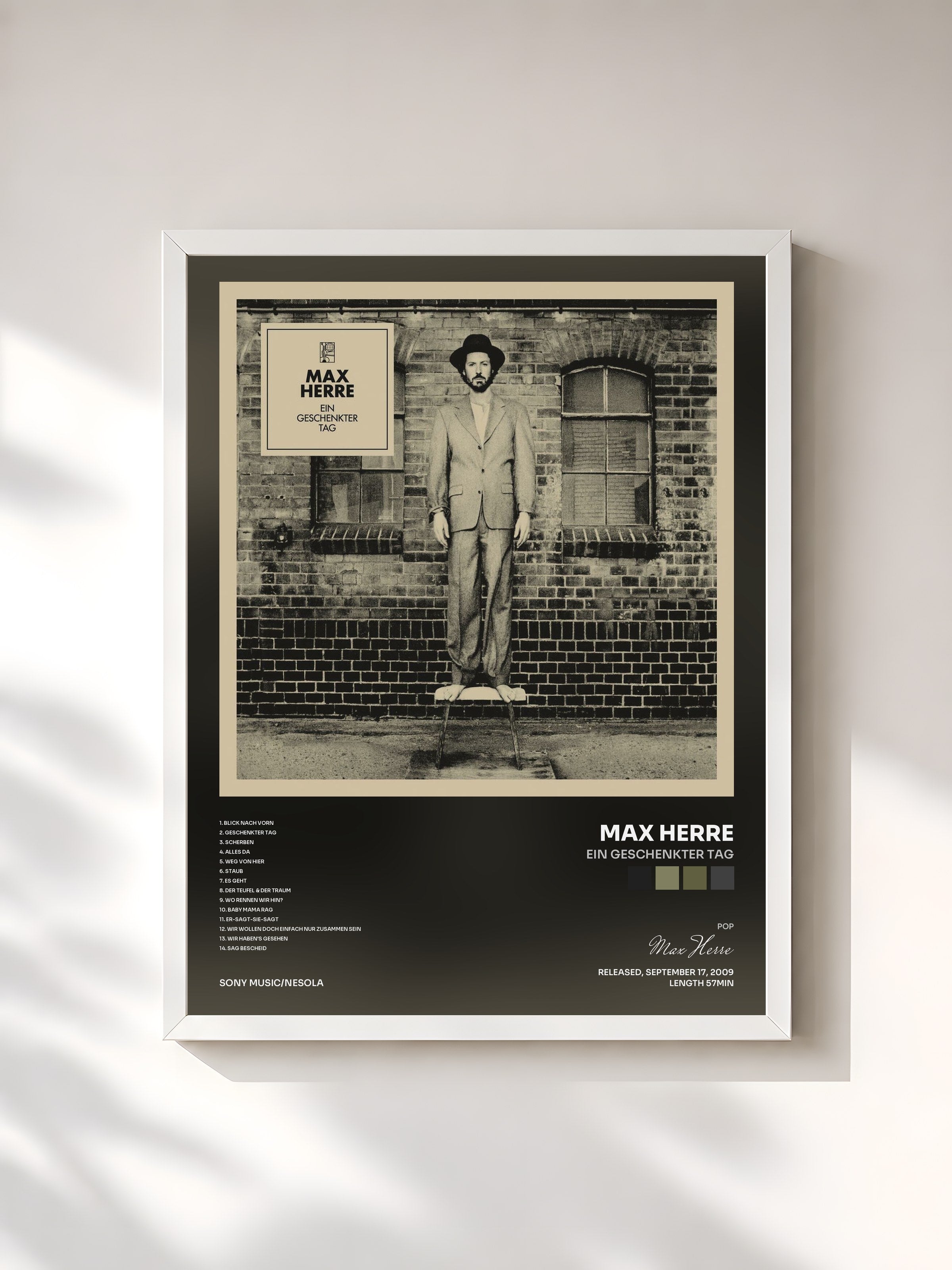 #blanc Tableau de l'album Ein Geschenkter Tag de Max Herre, cadre blanc, imprimé et encadré en France