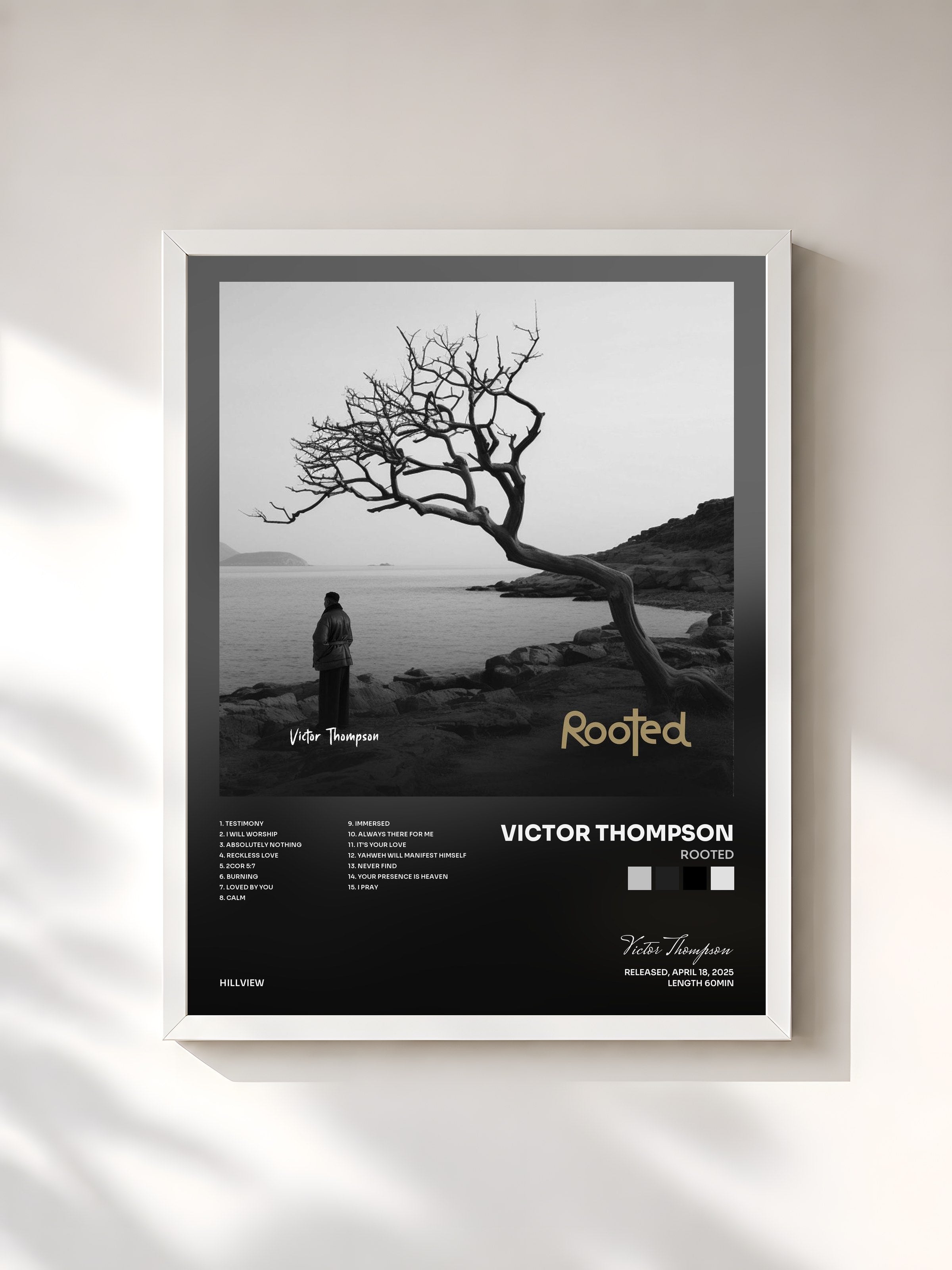 #blanc Tableau de l'album ROOTED de Victor Thompson, cadre blanc, imprimé et encadré en France