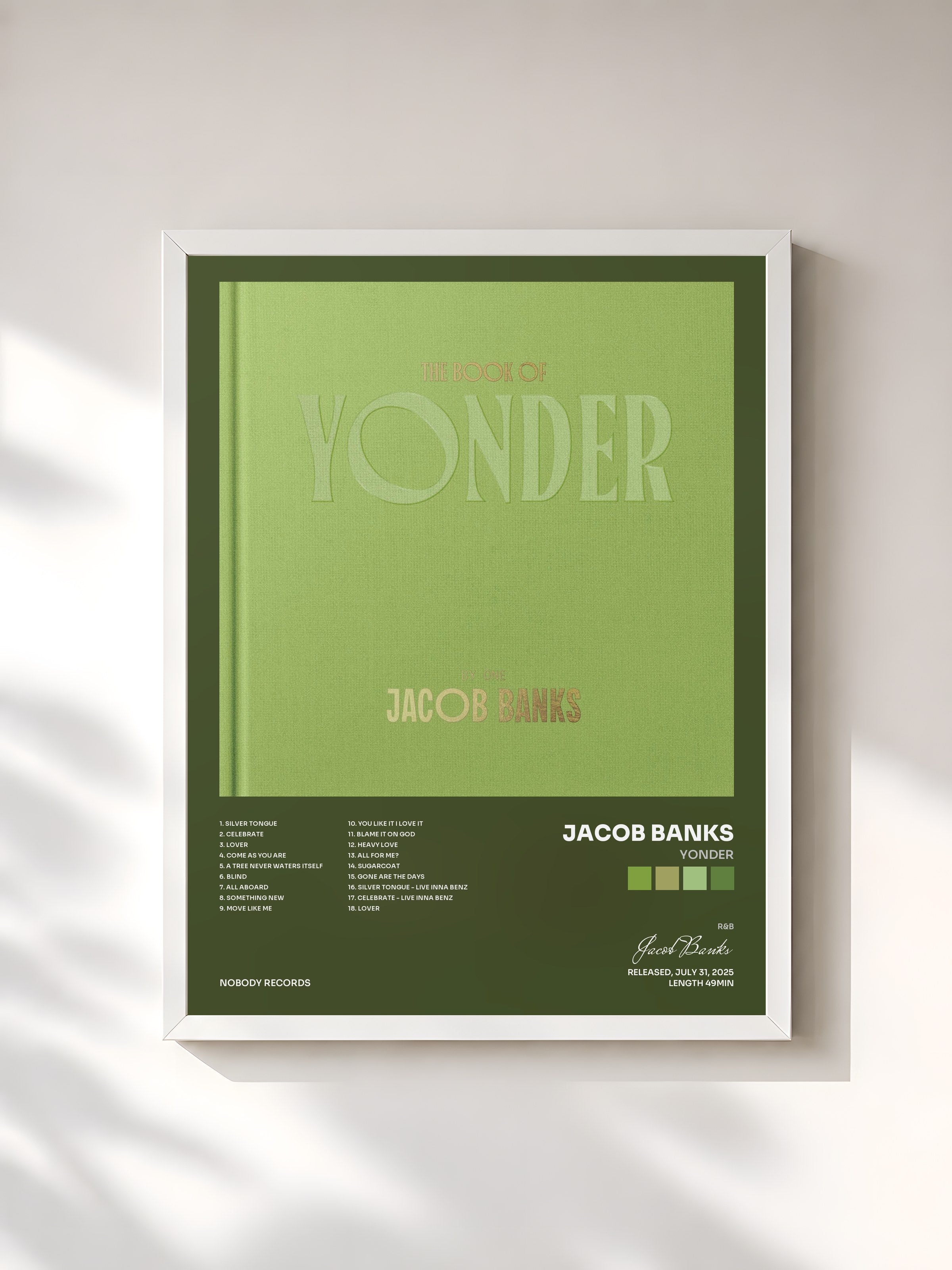 #blanc Tableau de l'album Yonder de Jacob Banks, cadre blanc, imprimé et encadré en France