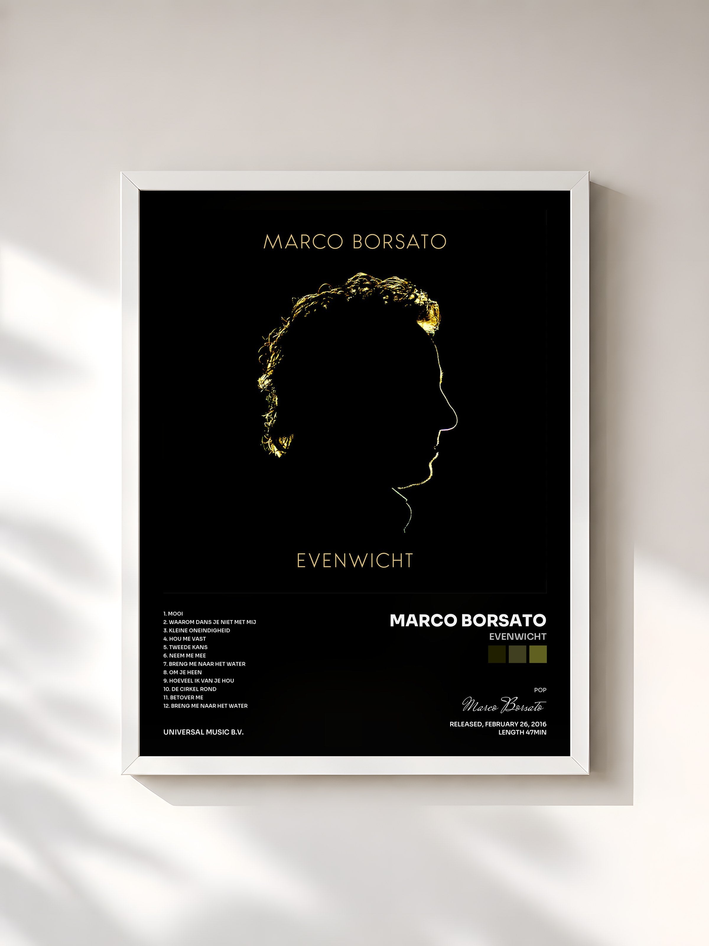 #blanc Tableau de l'album Evenwicht de Marco Borsato, cadre blanc, imprimé et encadré en France