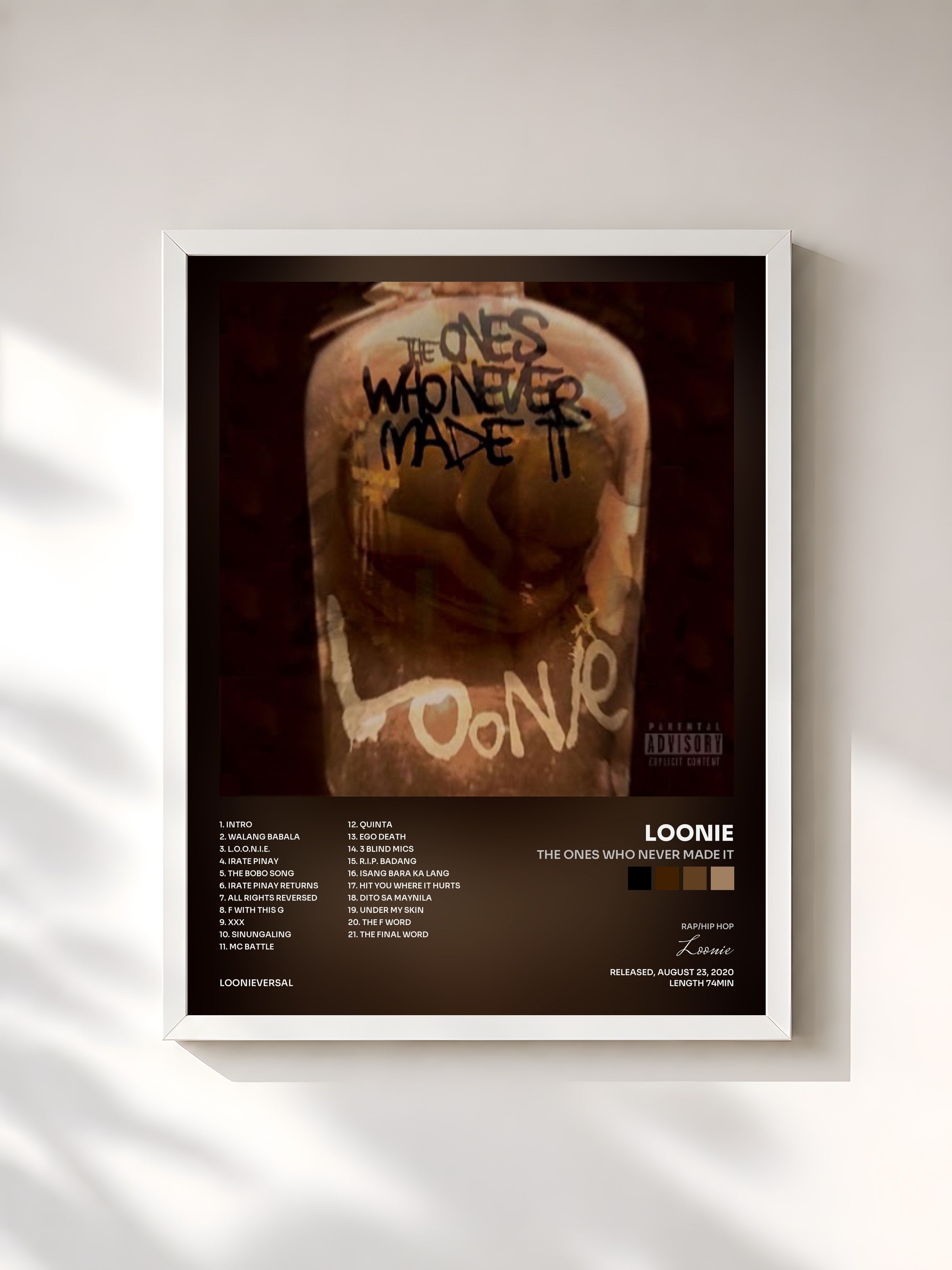 #blanc Tableau de l'album The Ones Who Never Made It de Loonie, cadre blanc, imprimé et encadré en France