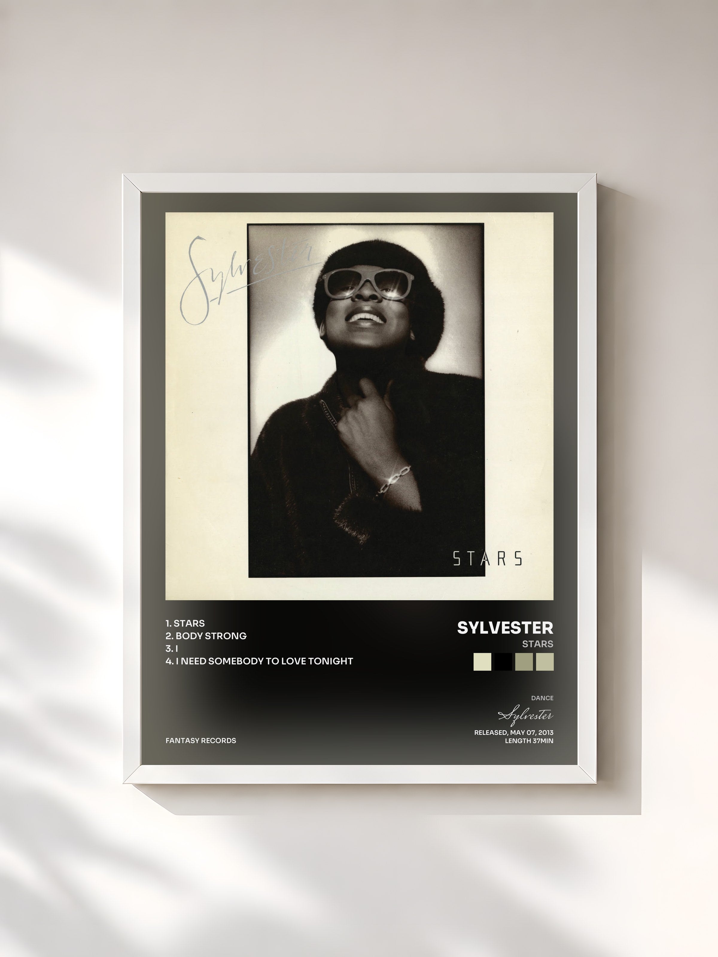 #blanc Tableau de l'album Stars de Sylvester, cadre blanc, imprimé et encadré en France
