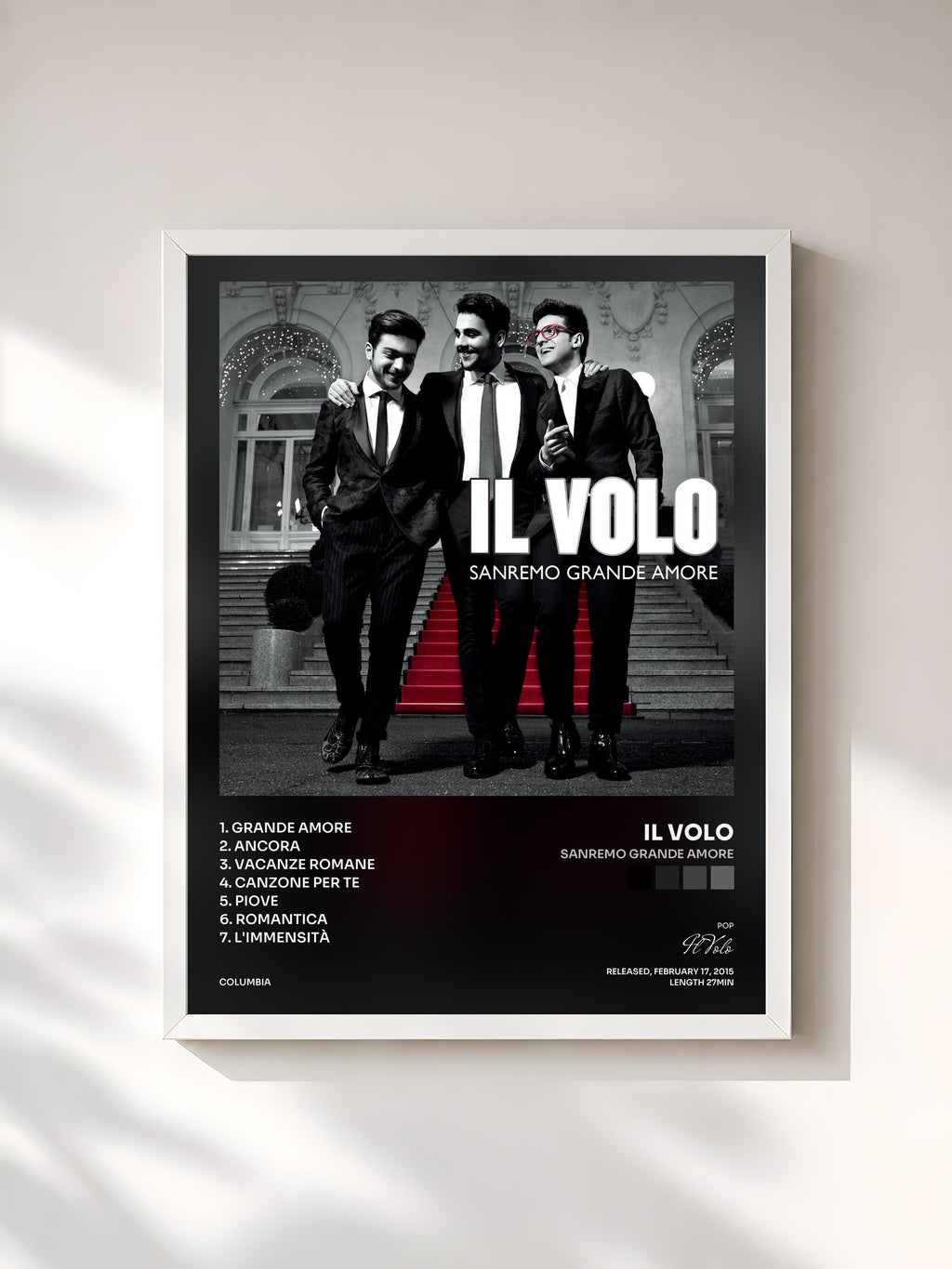 #blanc Sanremo grande amore by Il Volo as a framed art print, white frame, printed and framed in France