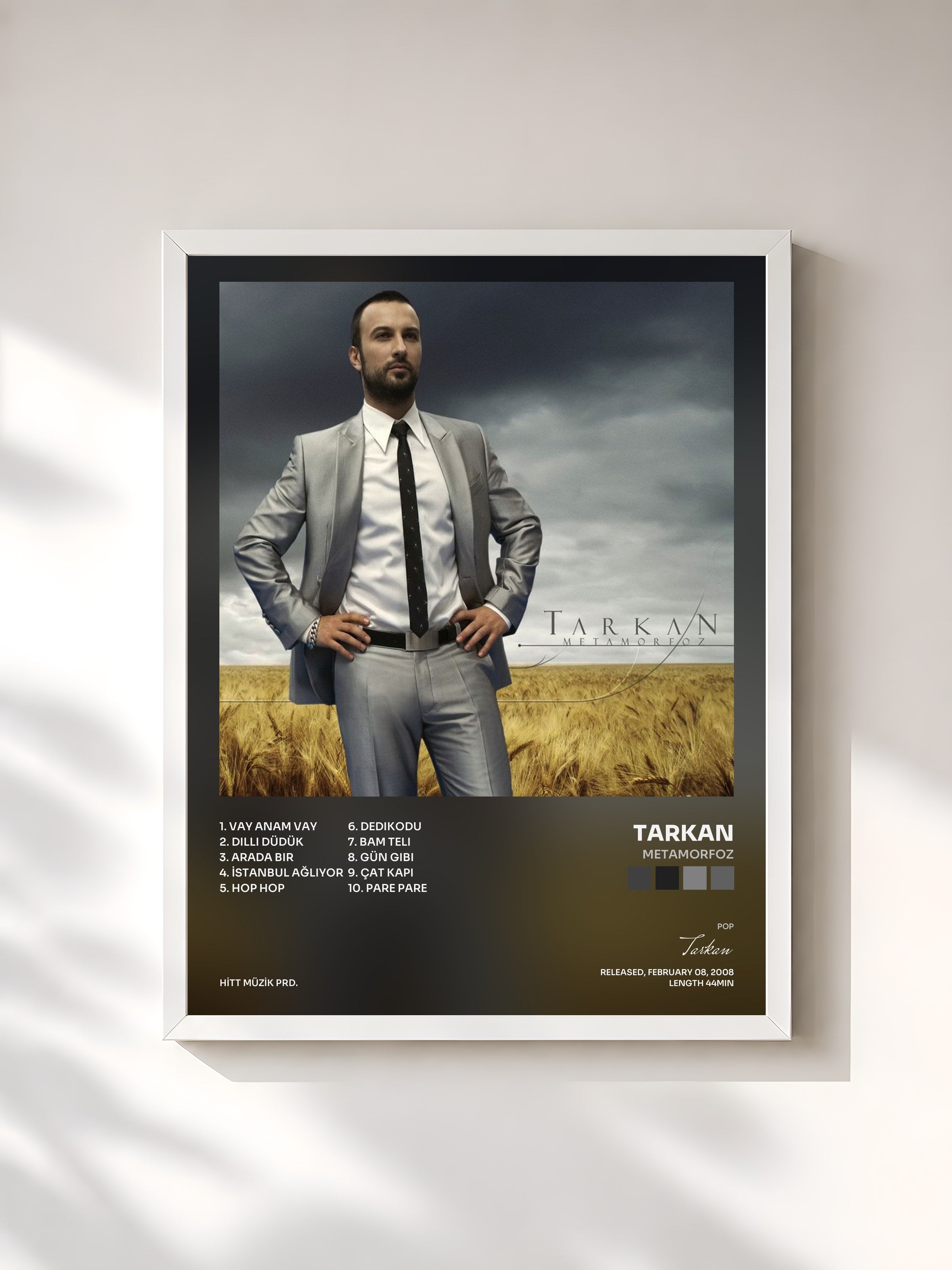 #blanc Tableau de l'album Metamorfoz de Tarkan, cadre blanc, imprimé et encadré en France