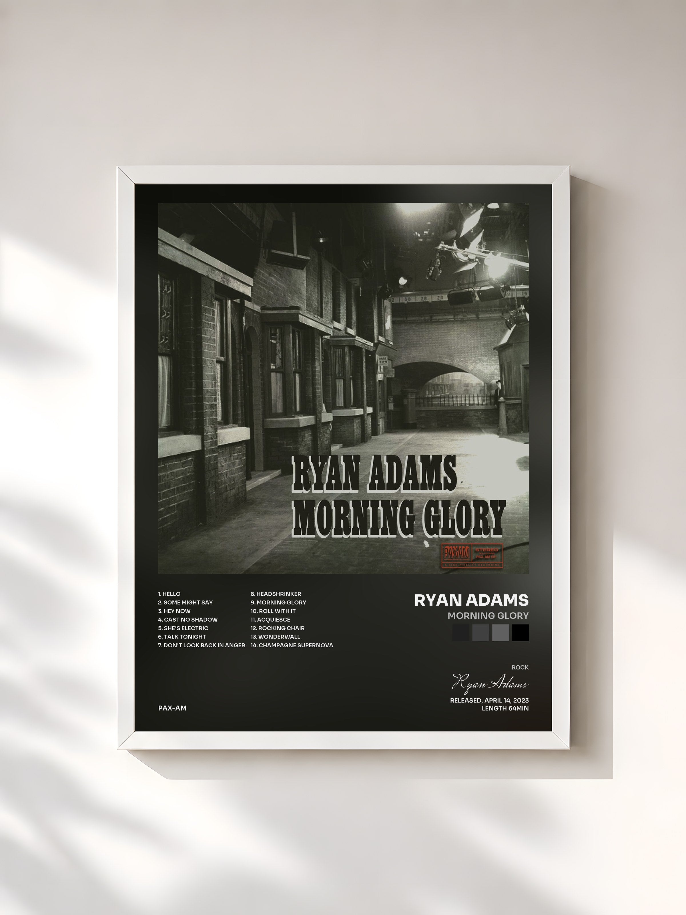 #blanc Tableau de l'album Morning Glory de Ryan Adams, cadre blanc, imprimé et encadré en France