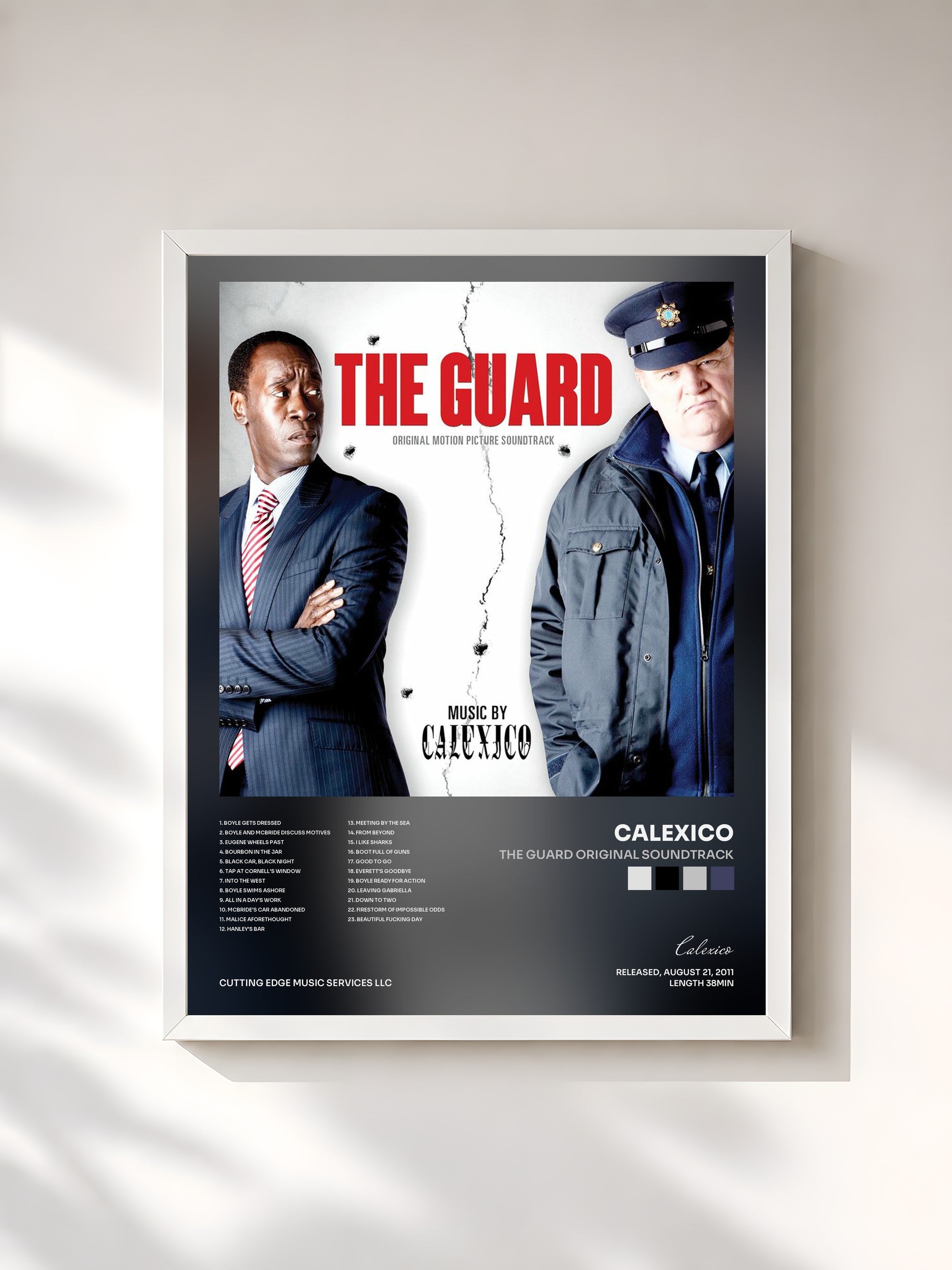 #blanc Tableau de l'album The Guard Original Soundtrack de Calexico, cadre blanc, imprimé et encadré en France