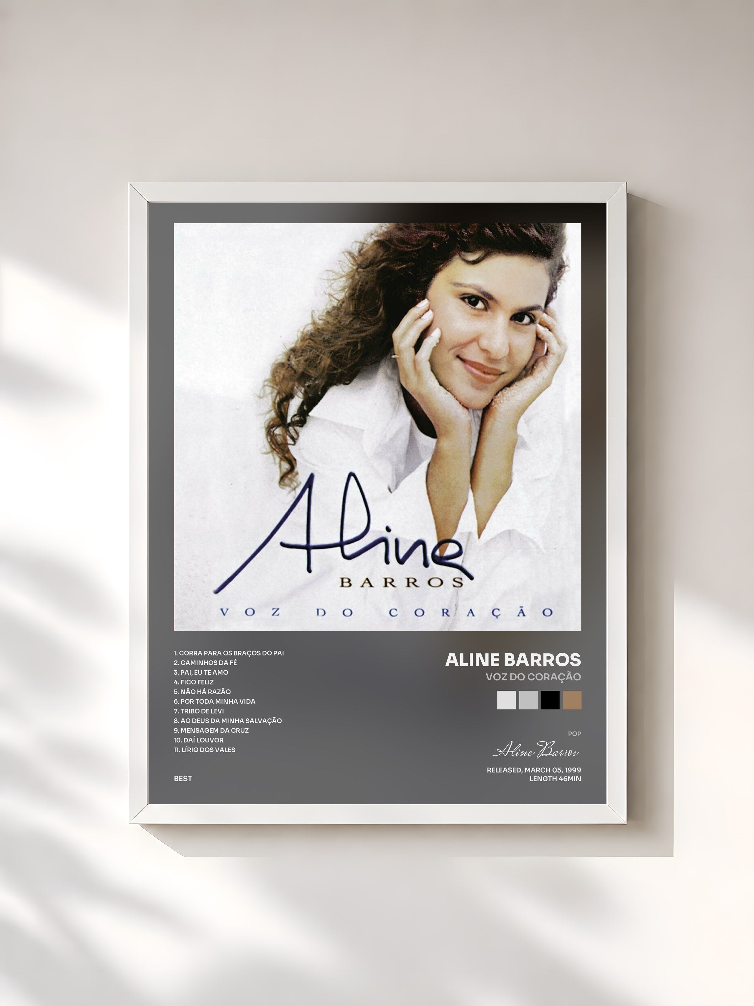 #blanc Tableau de l'album Voz do Coração de Aline Barros, cadre blanc, imprimé et encadré en France