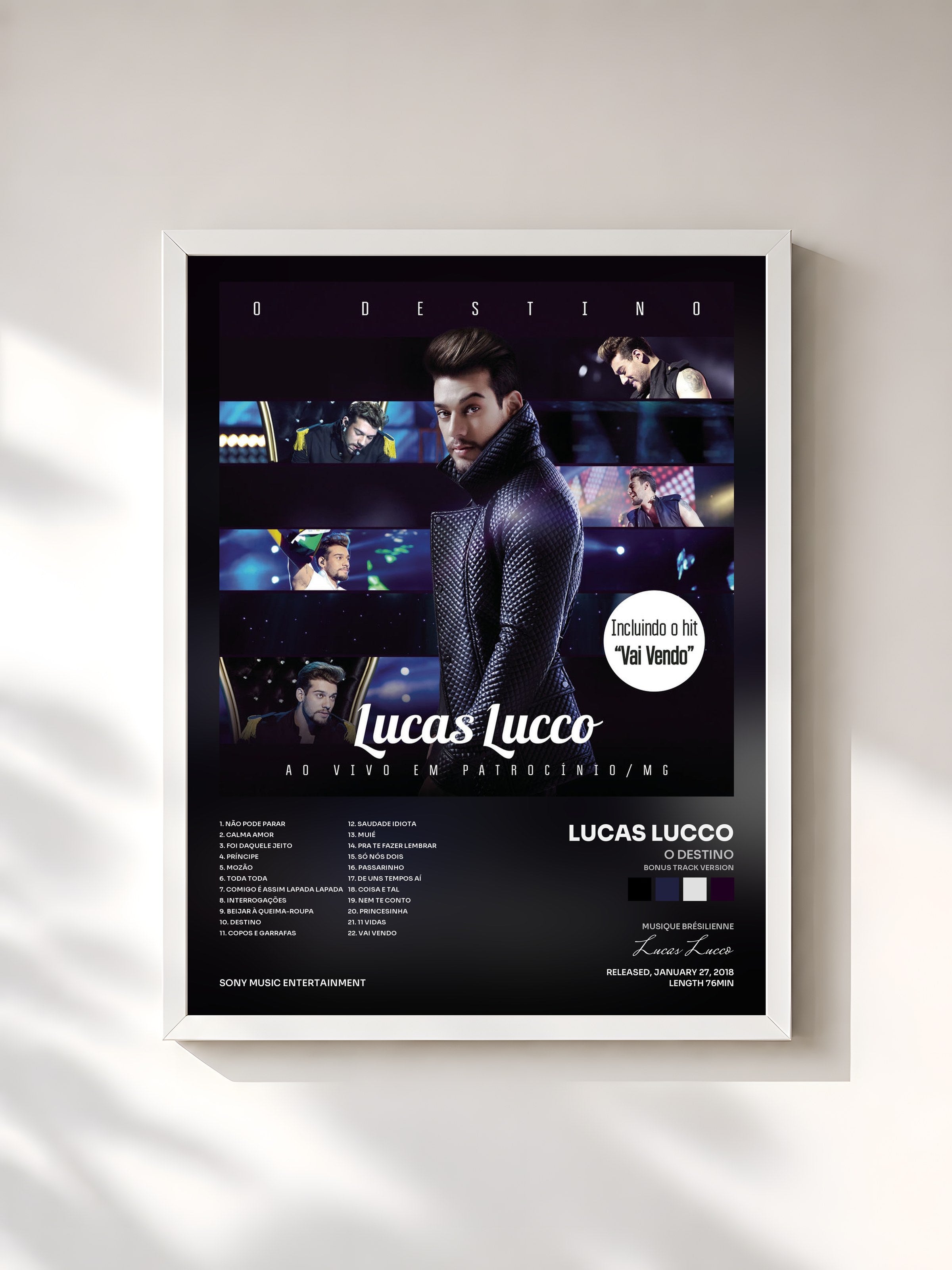 #blanc Tableau de l'album O Destino (Bonus Track Version) de Lucas Lucco, cadre blanc, imprimé et encadré en France
