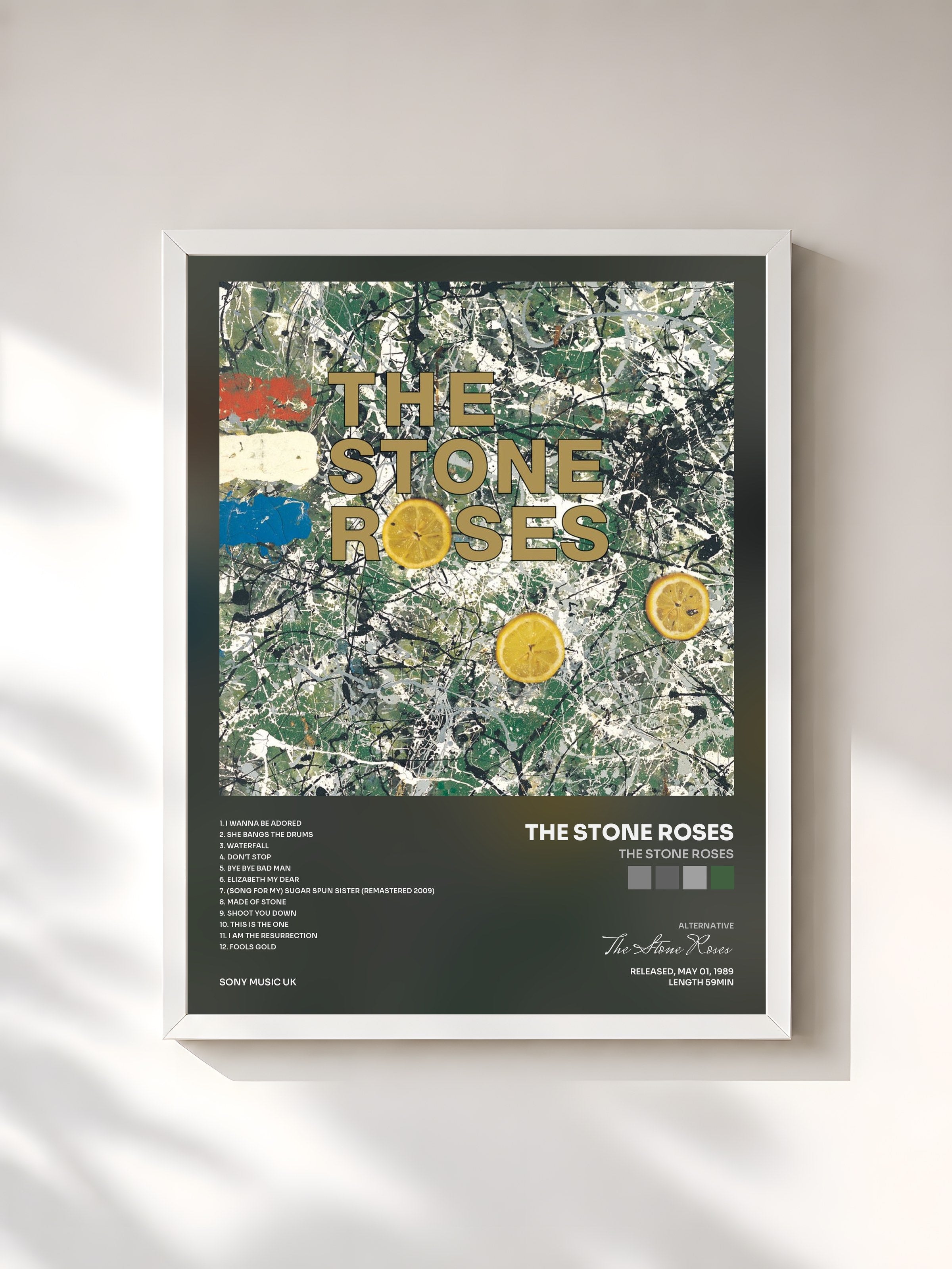 #blanc Tableau de l'album The Stone Roses de The Stone Roses, cadre blanc, imprimé et encadré en France