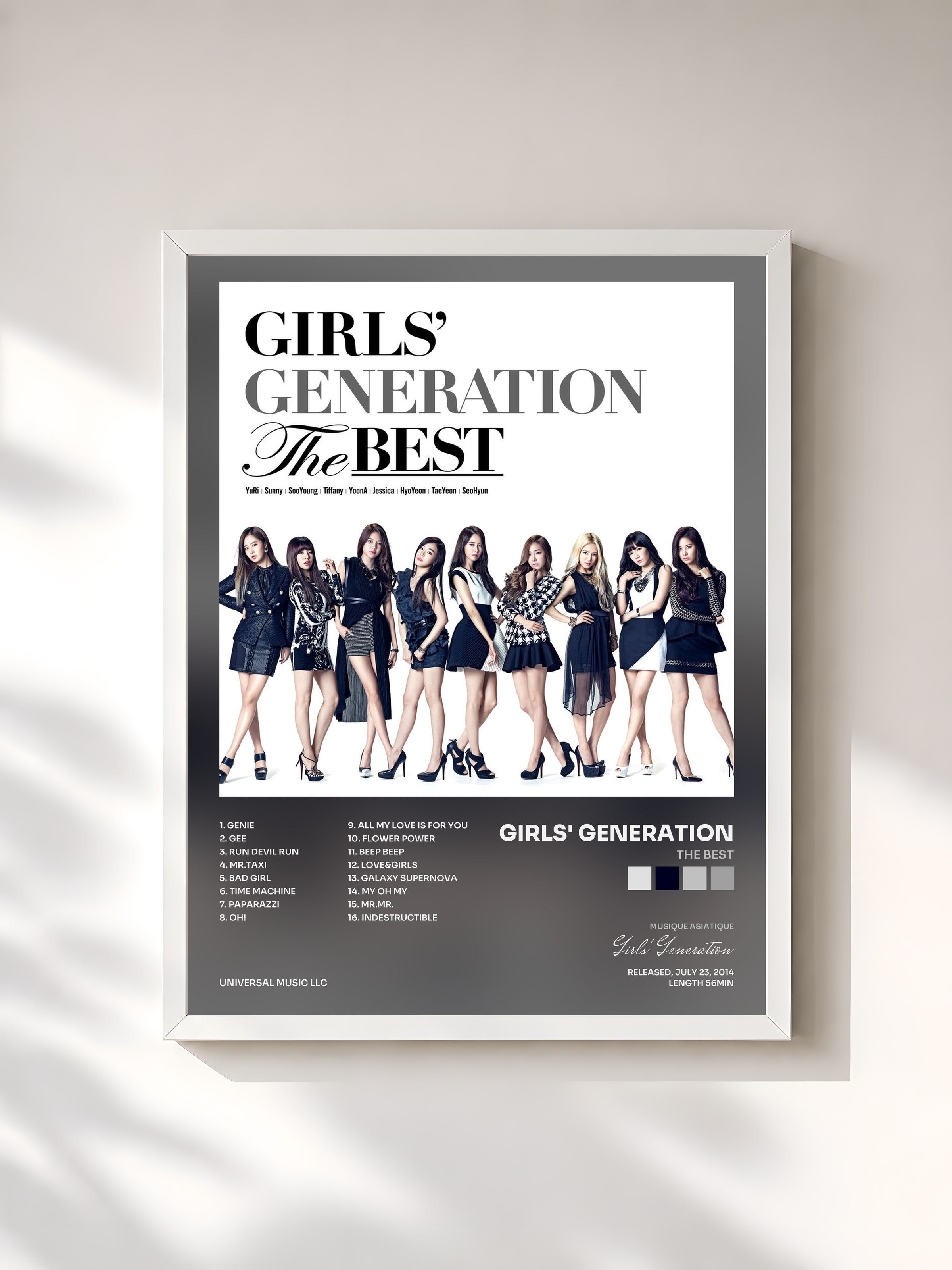 #blanc Tableau de l'album The Best de Girls' Generation, cadre blanc, imprimé et encadré en France