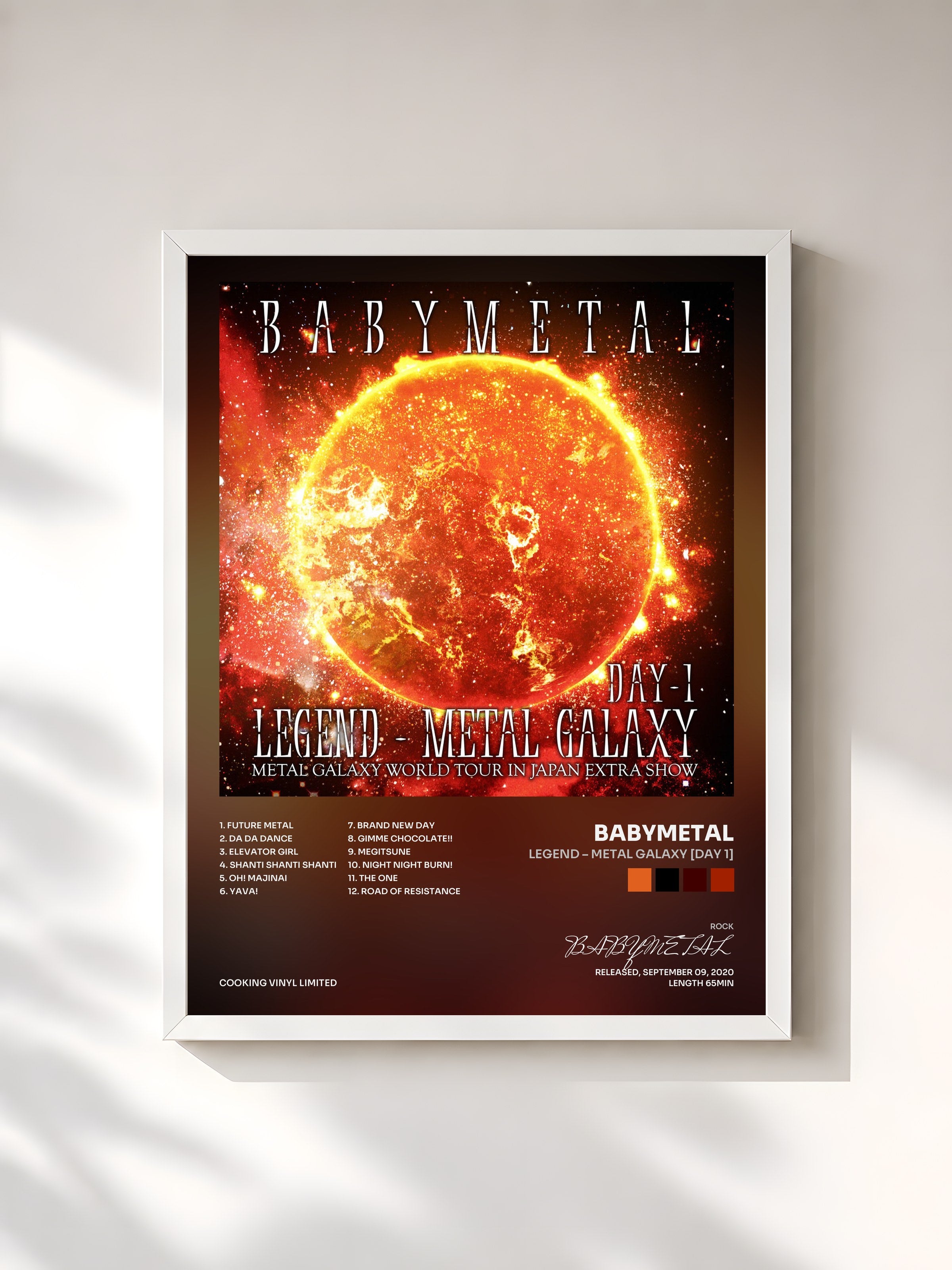#blanc Tableau de l'album LEGEND – METAL GALAXY [DAY 1] de BABYMETAL, cadre blanc, imprimé et encadré en France