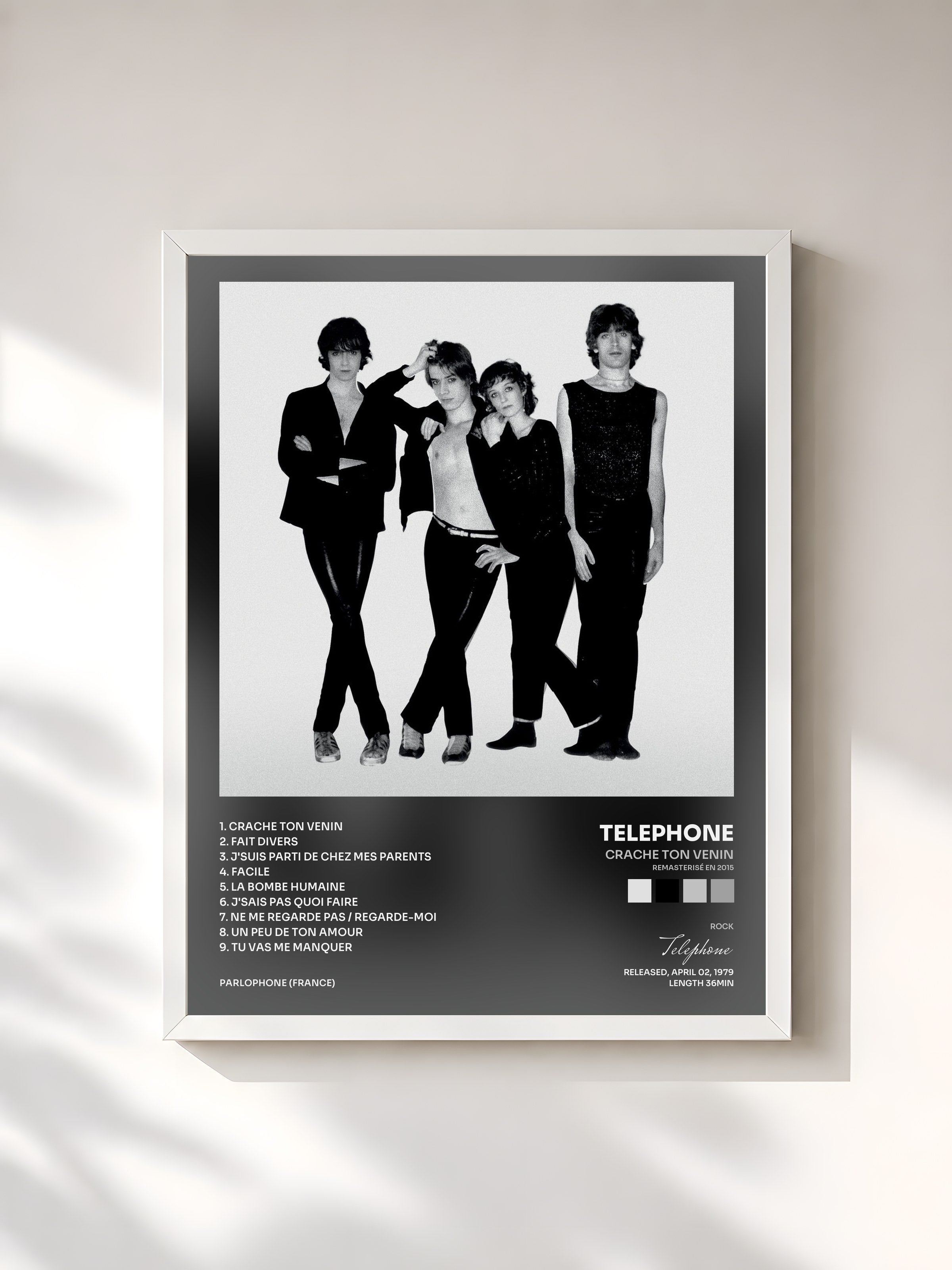 #blanc Tableau de l'album Crache ton venin (Remasterisé en 2015) de Telephone, cadre blanc, imprimé et encadré en France
