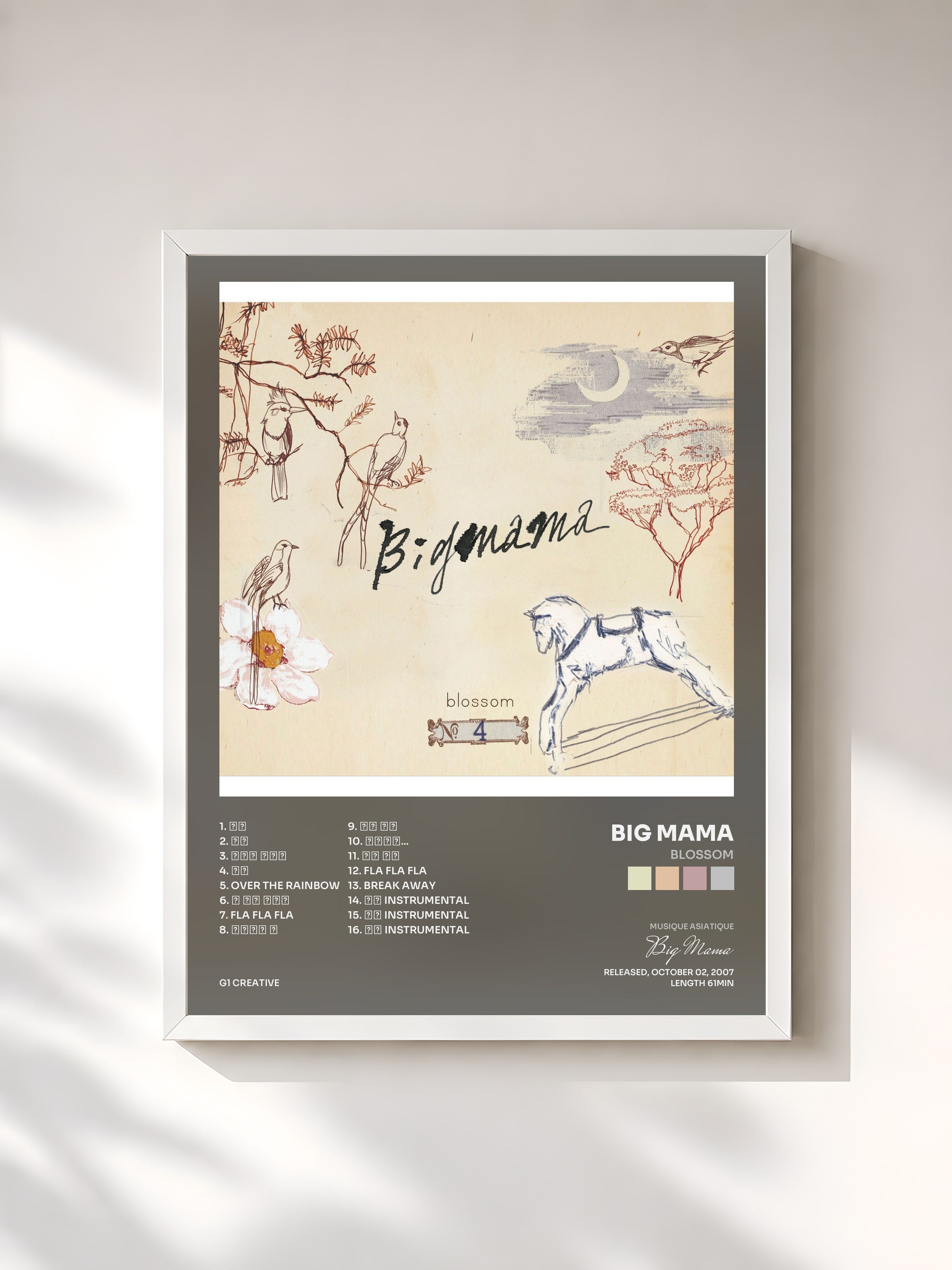 #blanc Tableau de l'album Blossom de Big Mama, cadre blanc, imprimé et encadré en France