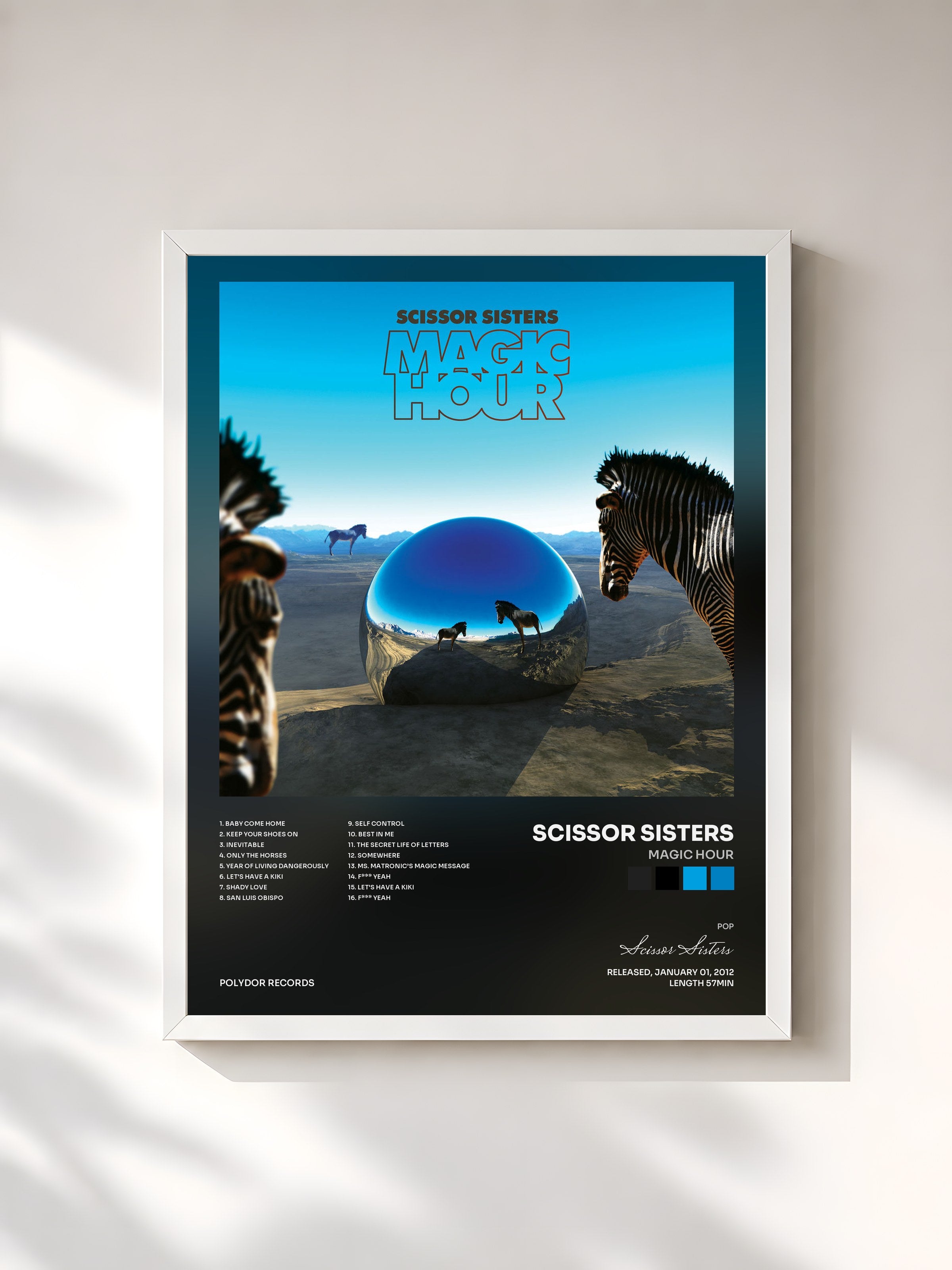 #blanc Tableau de l'album Magic Hour de Scissor Sisters, cadre blanc, imprimé et encadré en France