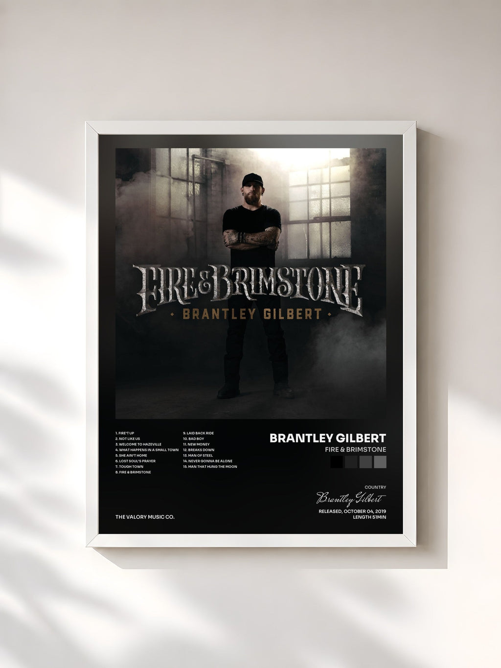 #blanc Fire & Brimstone di Brantley Gilbert in stampa incorniciata, cornice bianca, stampata e incorniciata in Francia