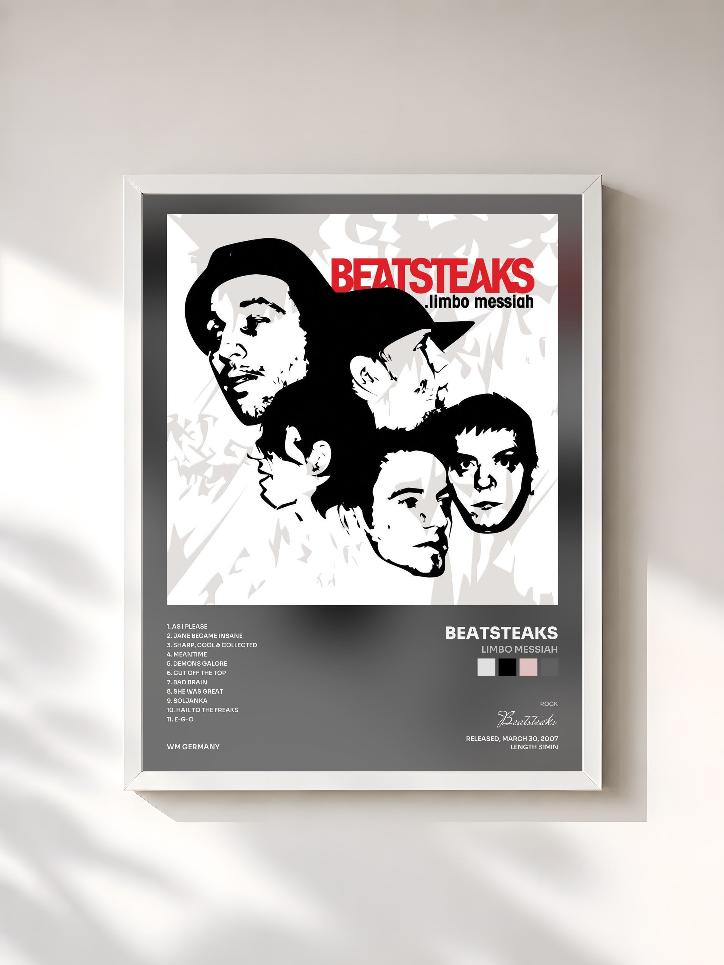 #blanc Tableau de l'album Limbo Messiah de Beatsteaks, cadre blanc, imprimé et encadré en France