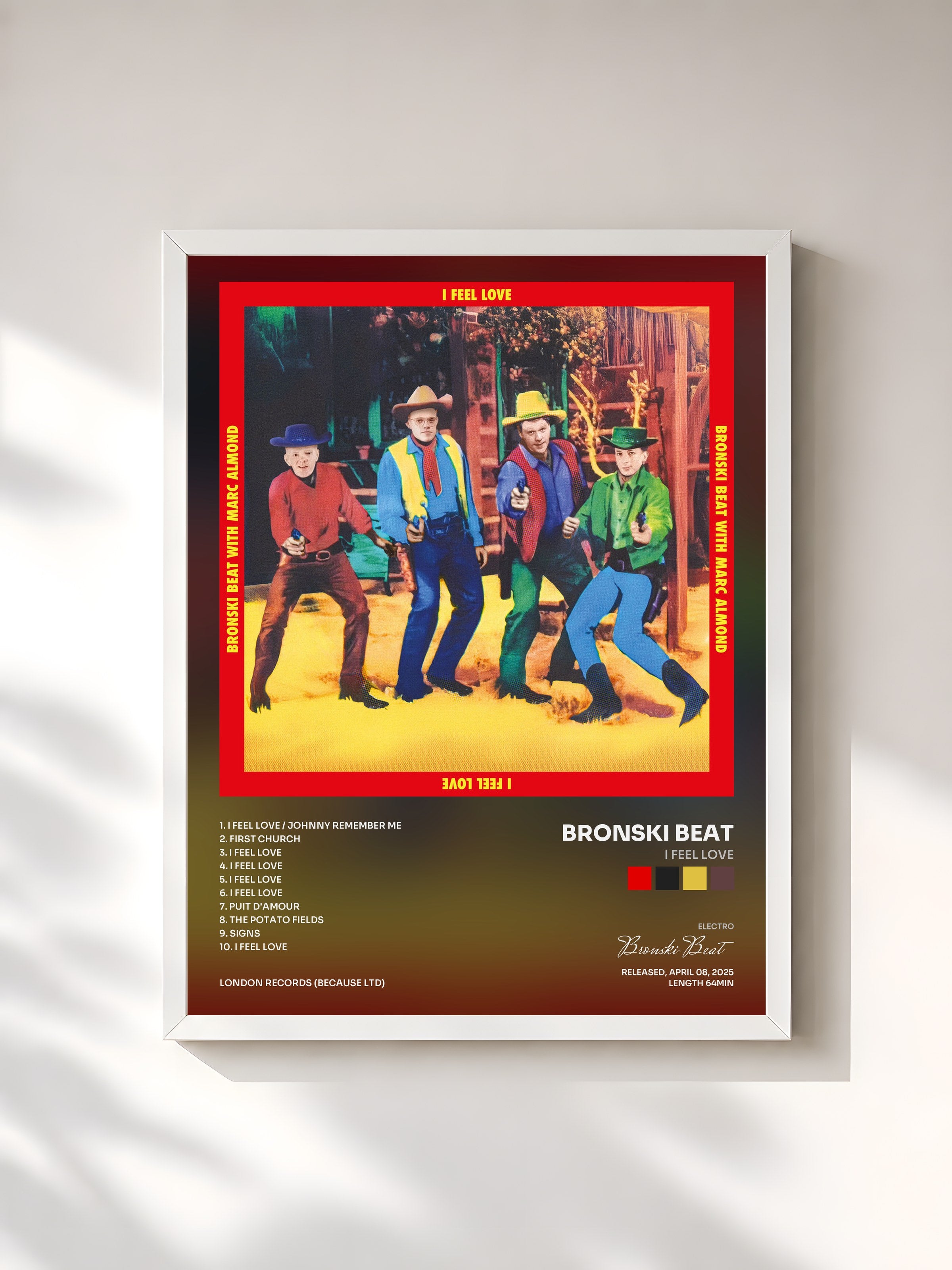 #blanc Tableau de l'album I Feel Love de Bronski Beat, cadre blanc, imprimé et encadré en France