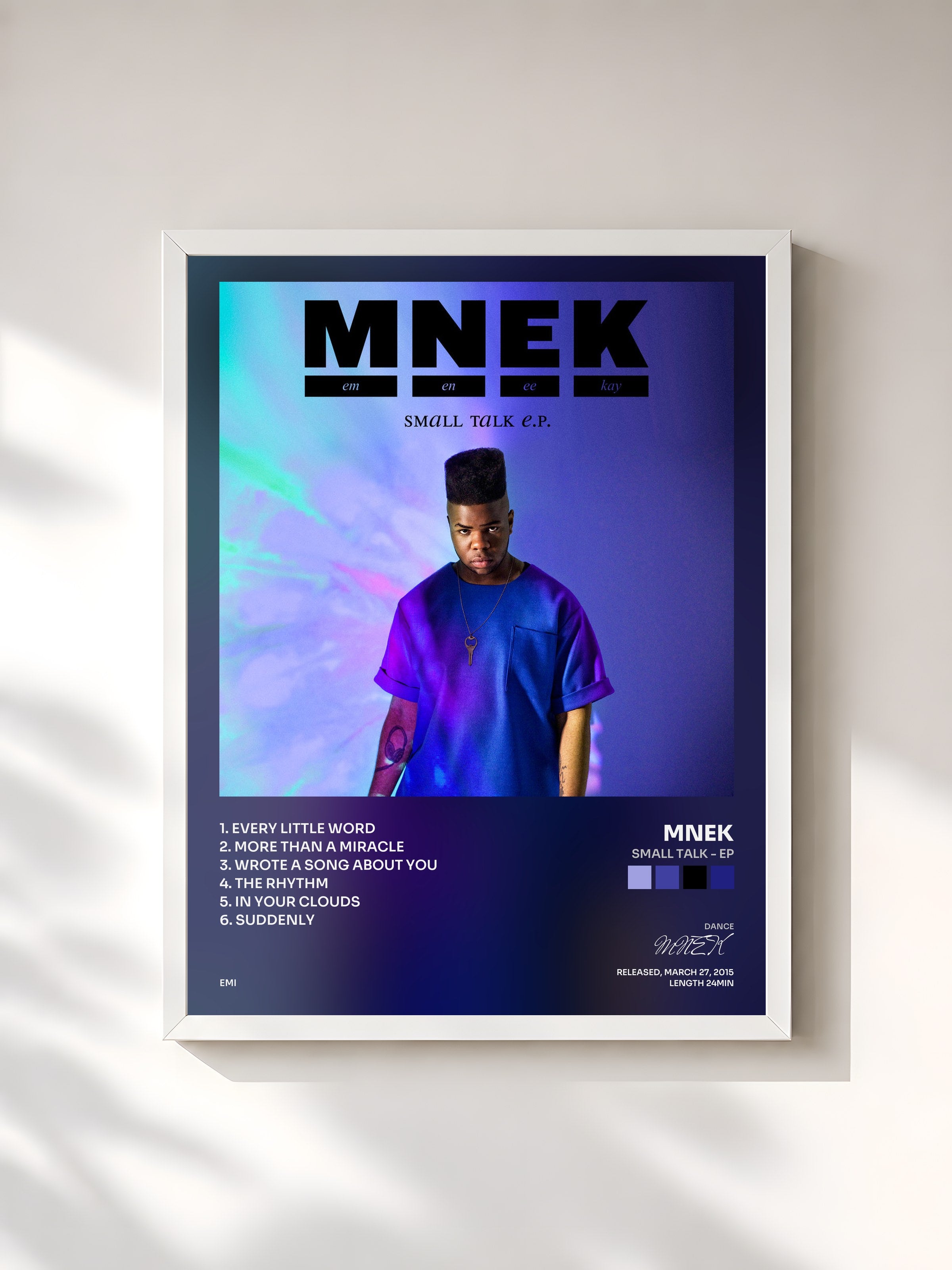 #blanc Tableau de l'album Small Talk - EP de MNEK, cadre blanc, imprimé et encadré en France