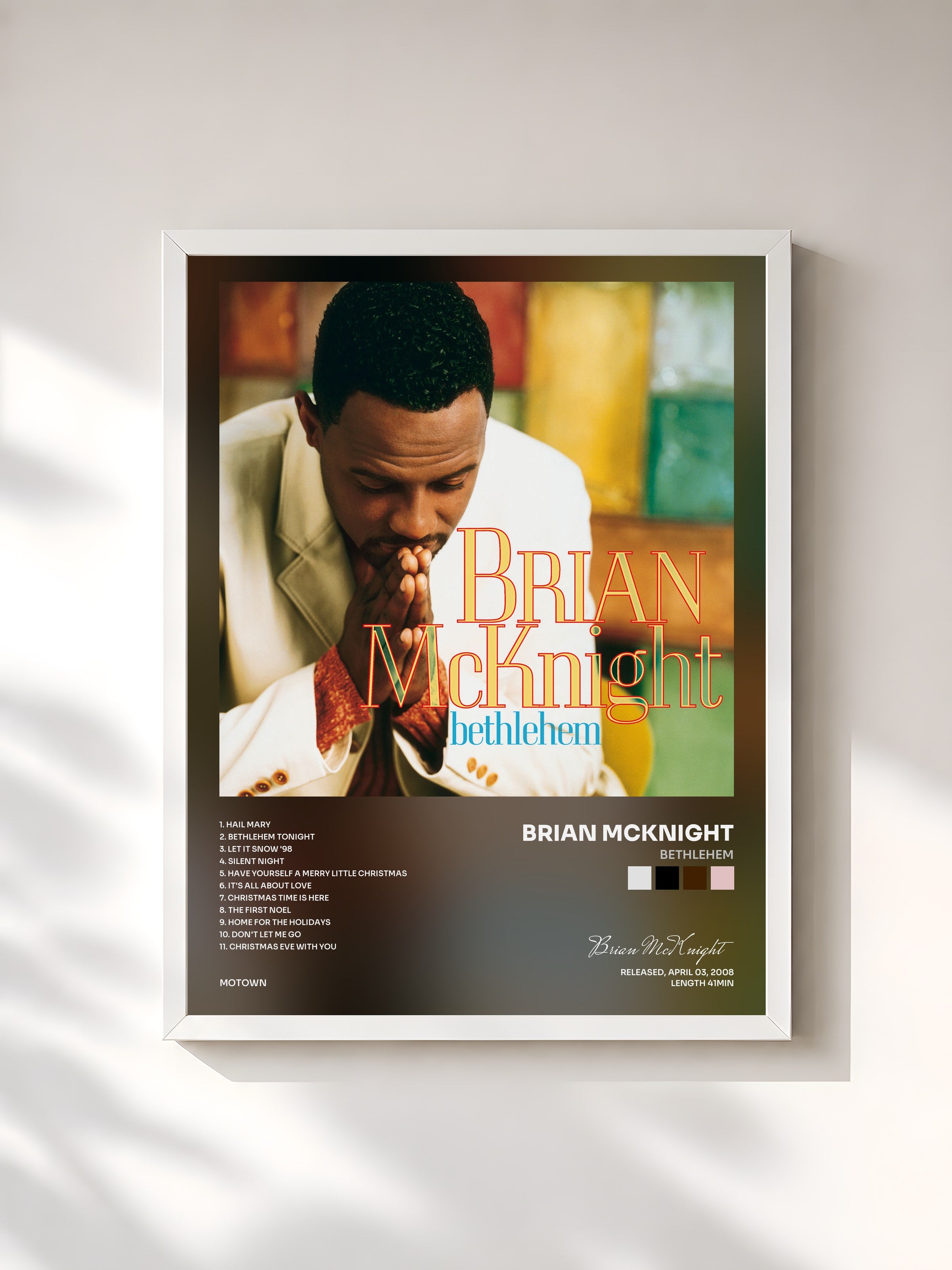 #blanc Tableau de l'album Bethlehem de Brian McKnight, cadre blanc, imprimé et encadré en France