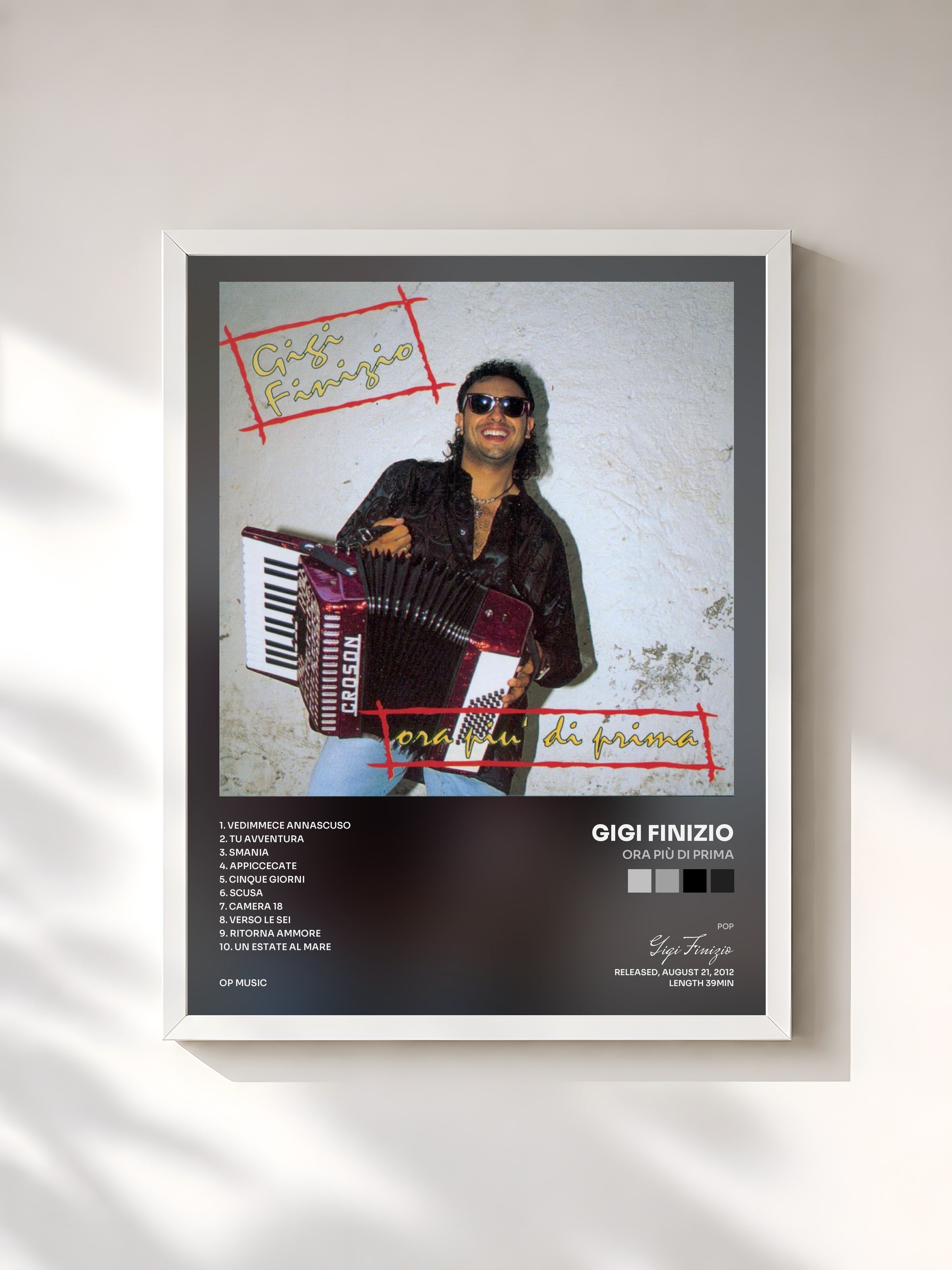 #blanc Tableau de l'album Ora più di prima de Gigi Finizio, cadre blanc, imprimé et encadré en France