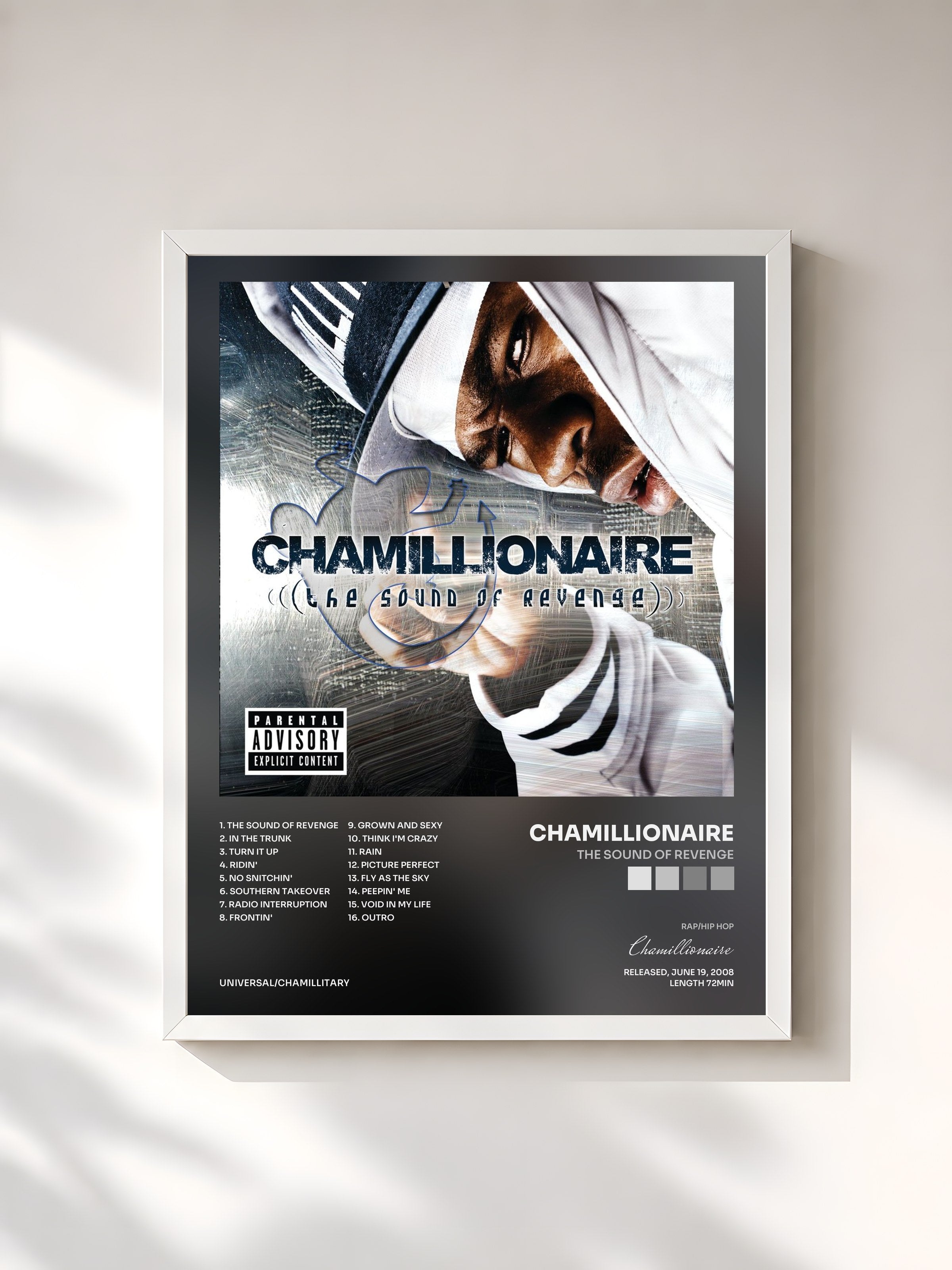 #blanc Tableau de l'album The Sound of Revenge de Chamillionaire, cadre blanc, imprimé et encadré en France