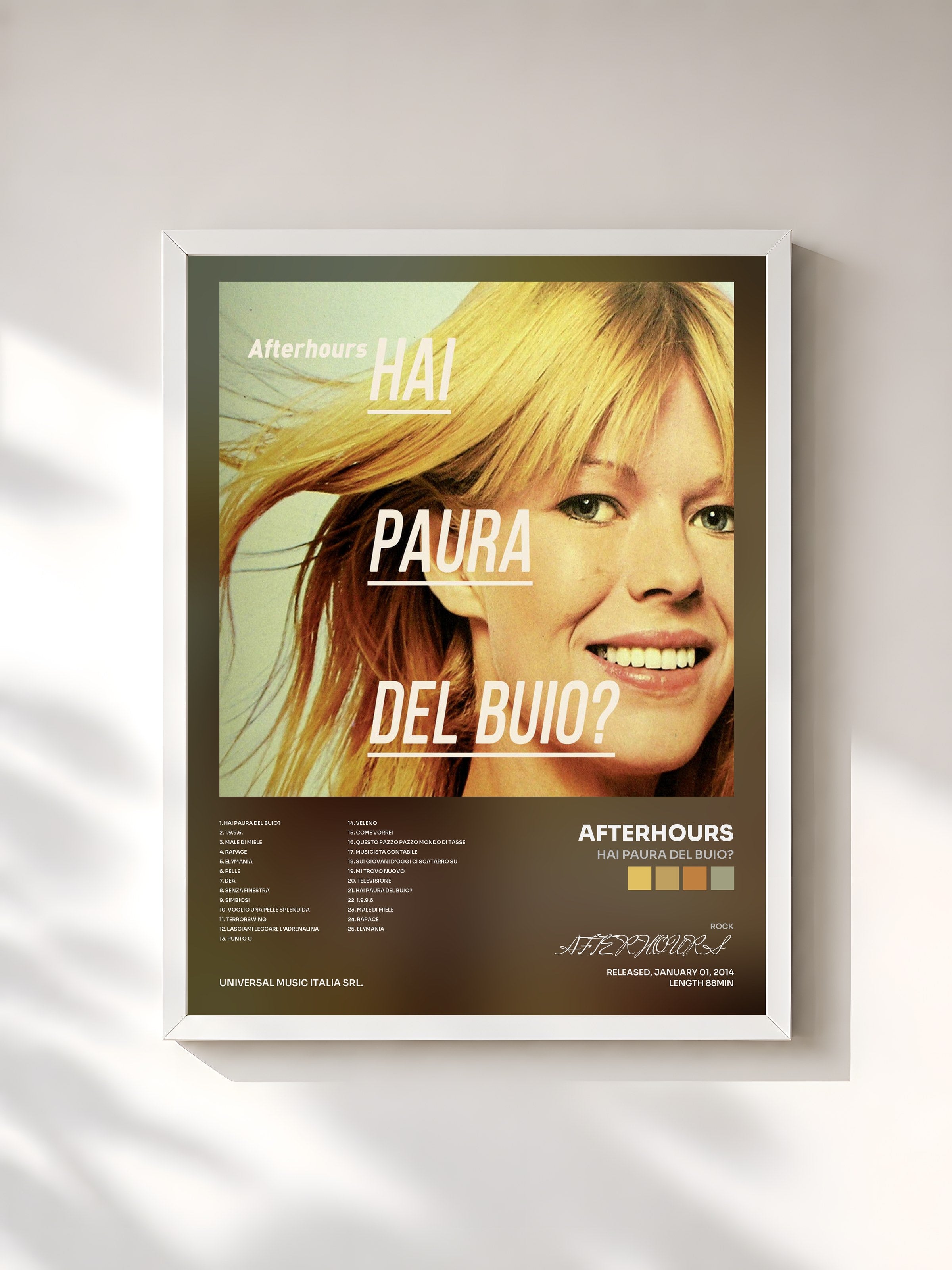 #blanc Tableau de l'album Hai Paura Del Buio? de AFTERHOURS, cadre blanc, imprimé et encadré en France