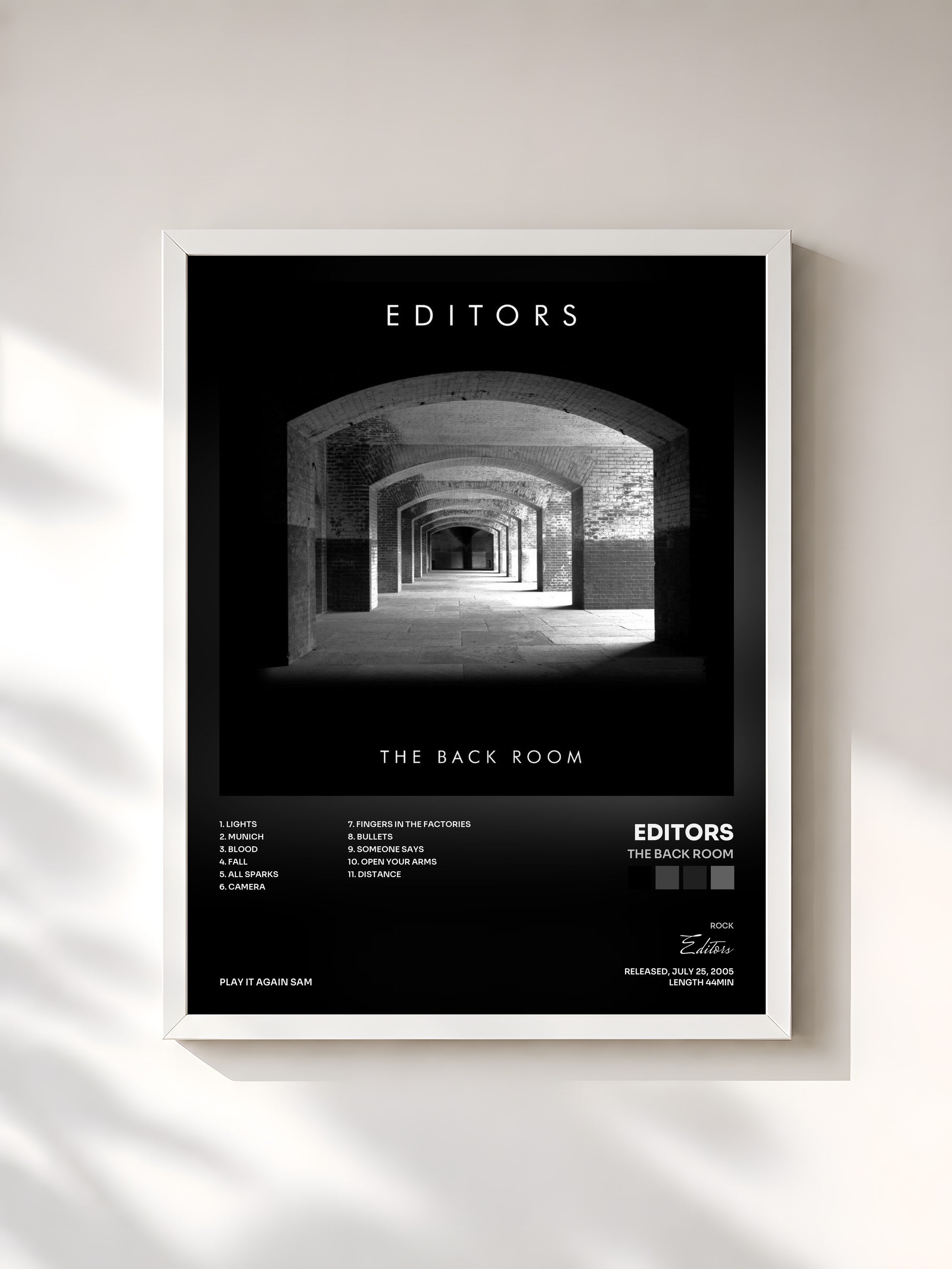 #blanc Tableau de l'album The Back Room de Editors, cadre blanc, imprimé et encadré en France