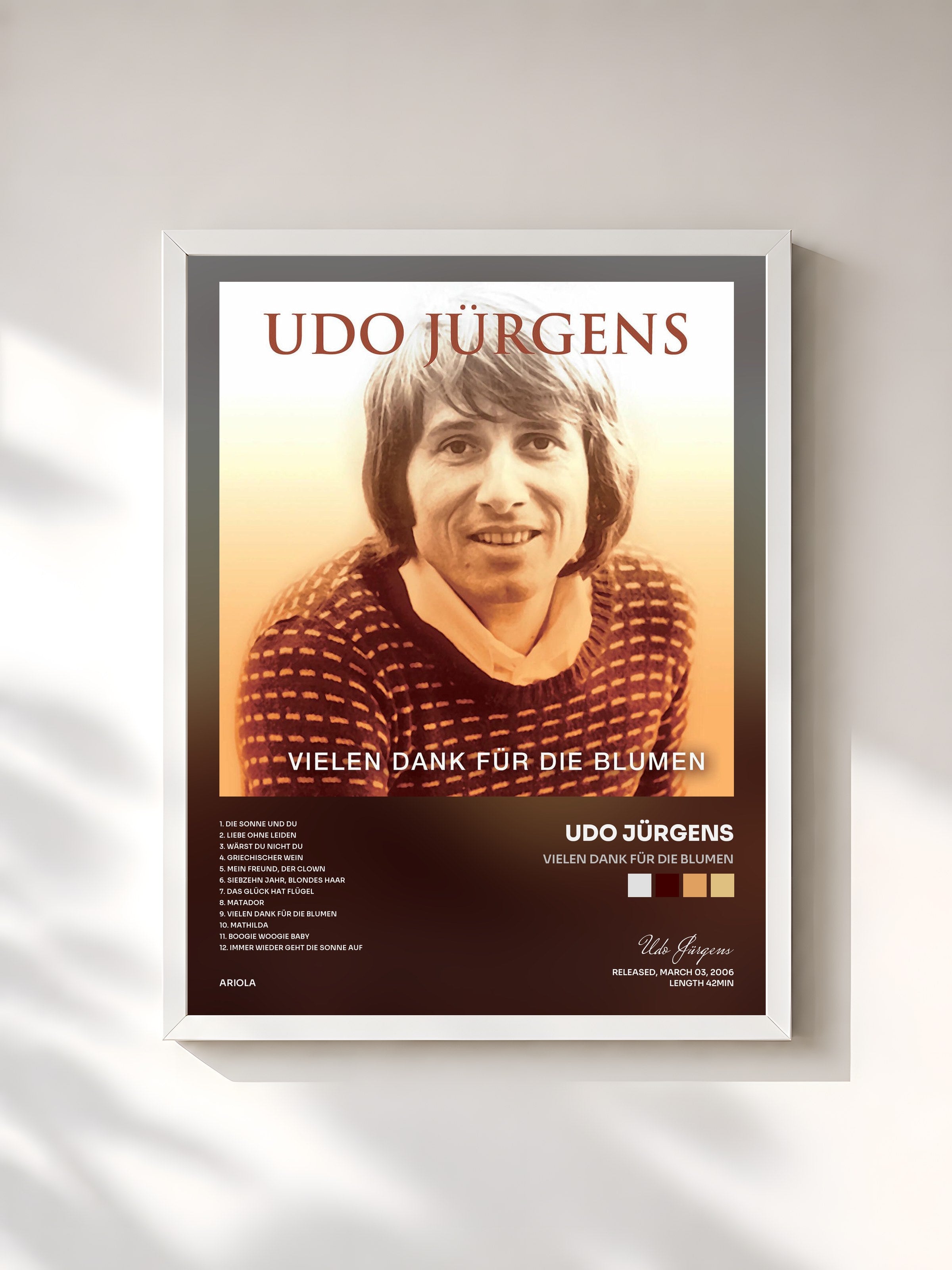 #blanc Tableau de l'album Vielen Dank für die Blumen de Udo Jürgens, cadre blanc, imprimé et encadré en France